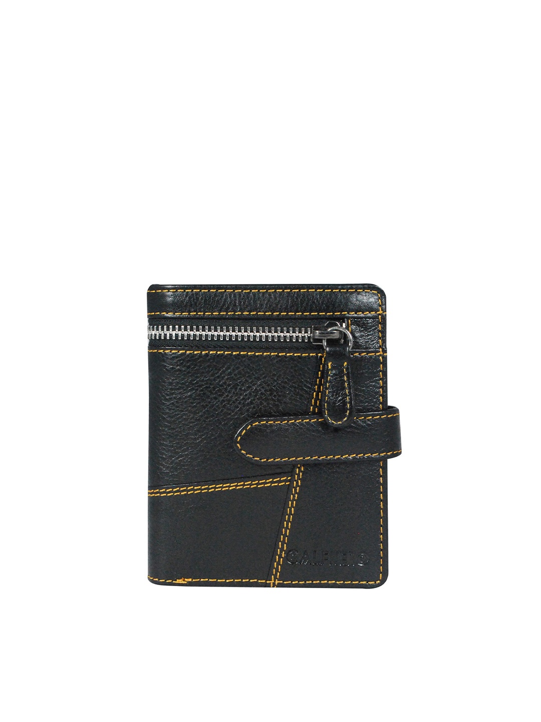 

CALFNERO Men Black Leather Three Fold Wallet