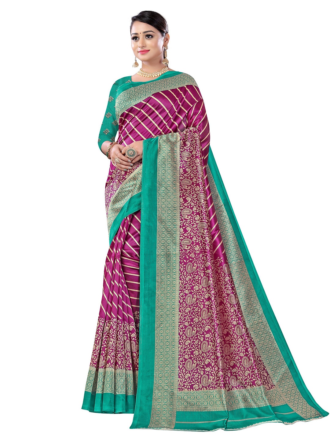 

KALINI Maroon & Green Ethnic Motifs Art Silk Saree