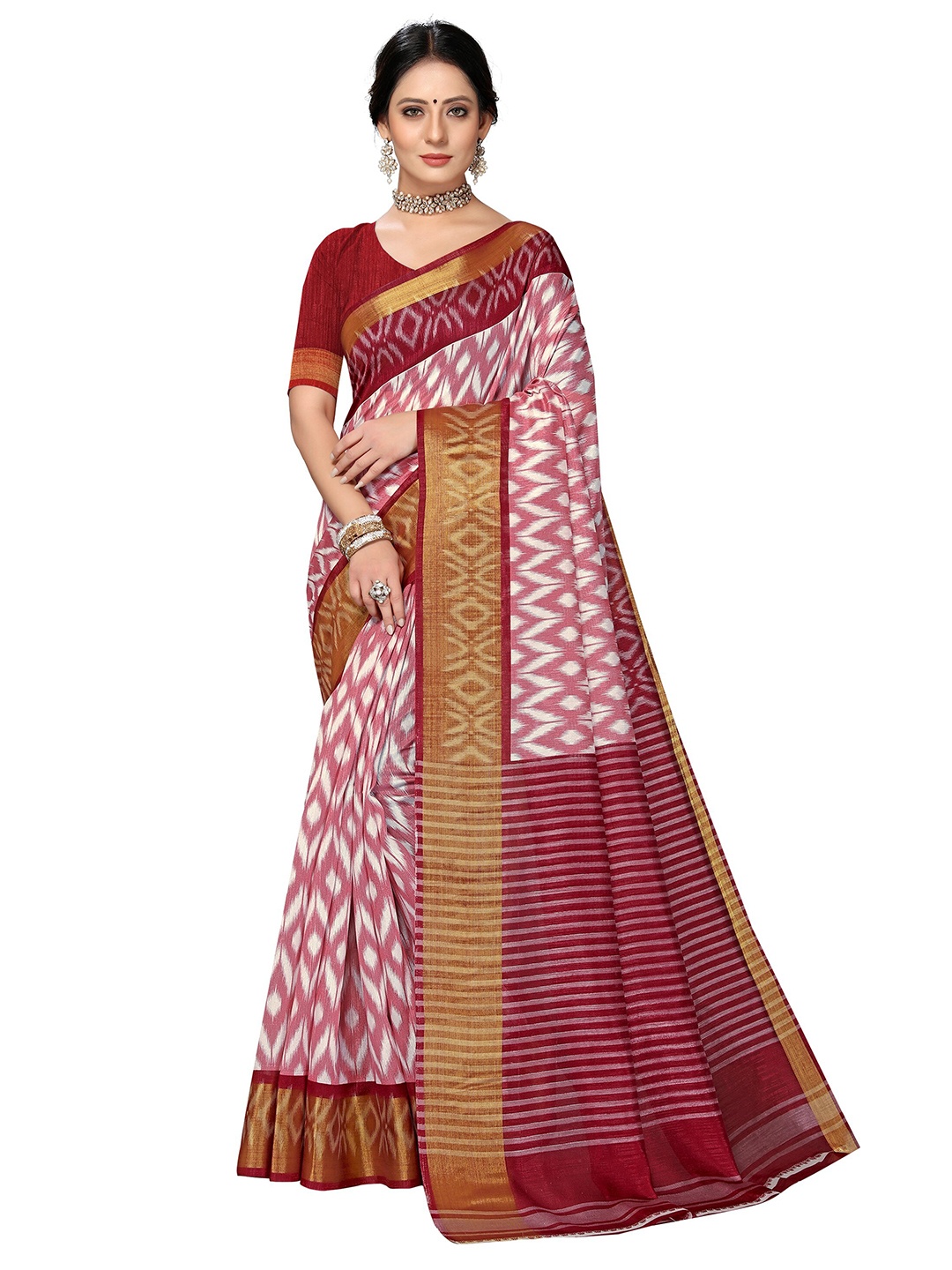 

KALINI Maroon & White Zari Fusion Mysore Silk Saree