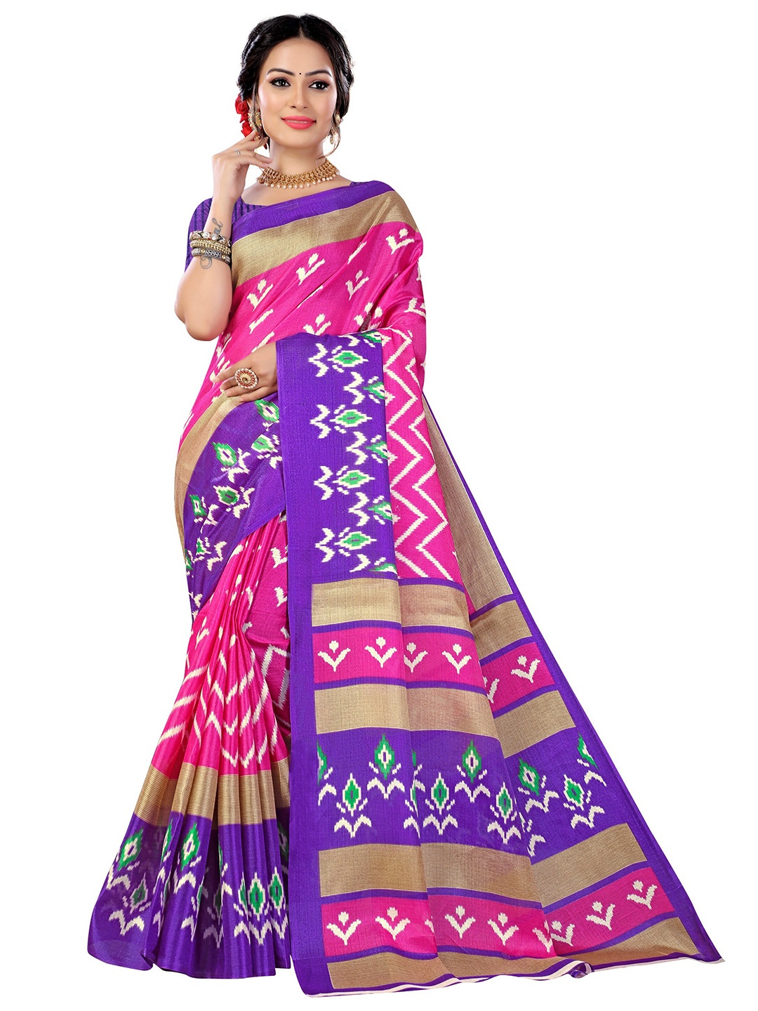 

KALINI Pink & Violet Ethnic Motifs Print Saree