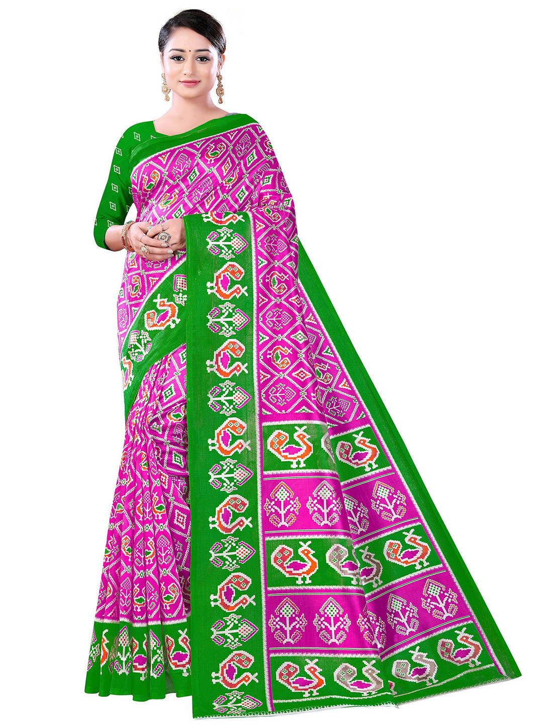 

KALINI Pink & Green Ethnic Motifs Art Silk Saree