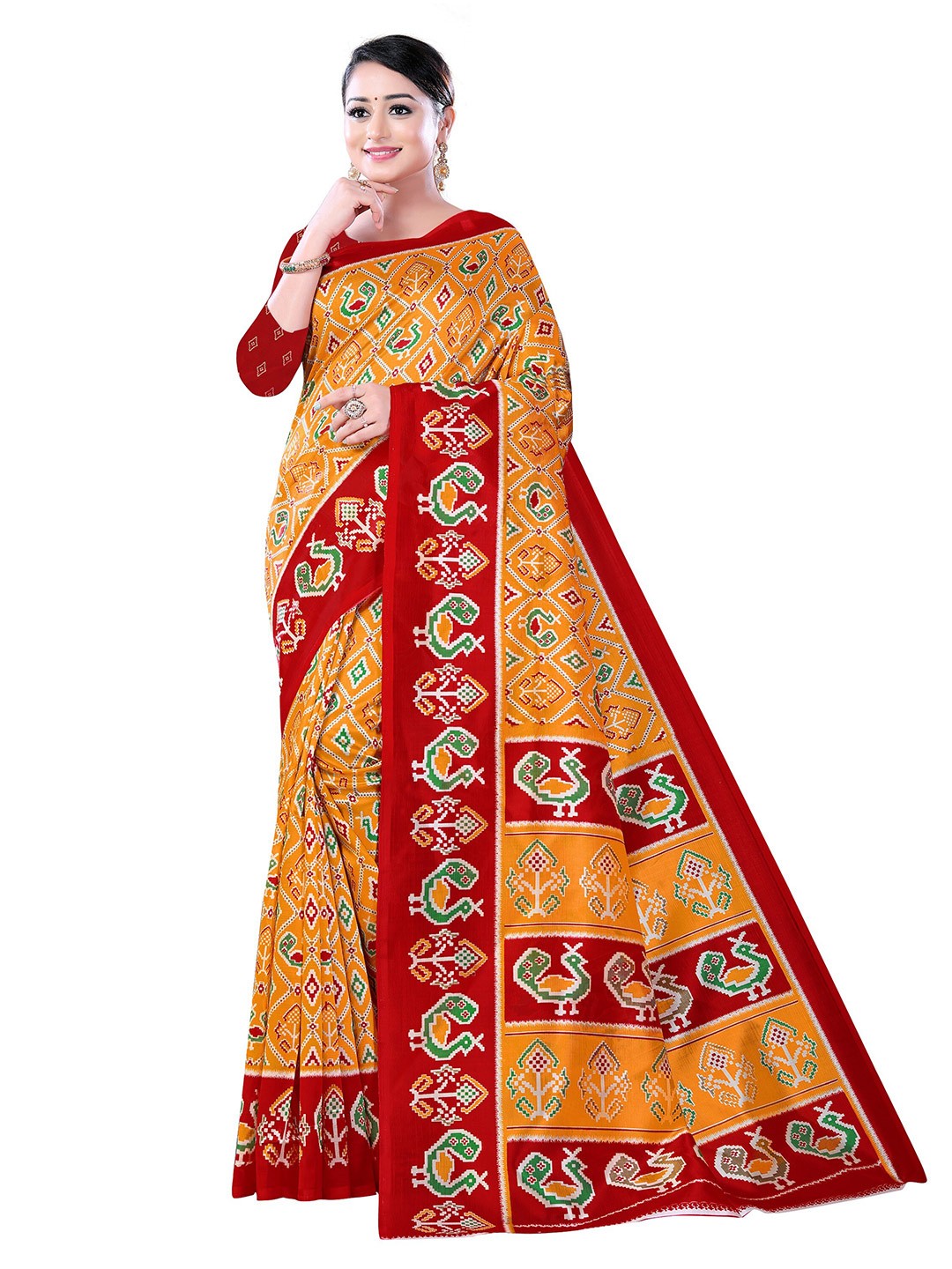 

KALINI Yellow & Red Ethnic Motifs Art Silk Fusion Mysore Silk Saree
