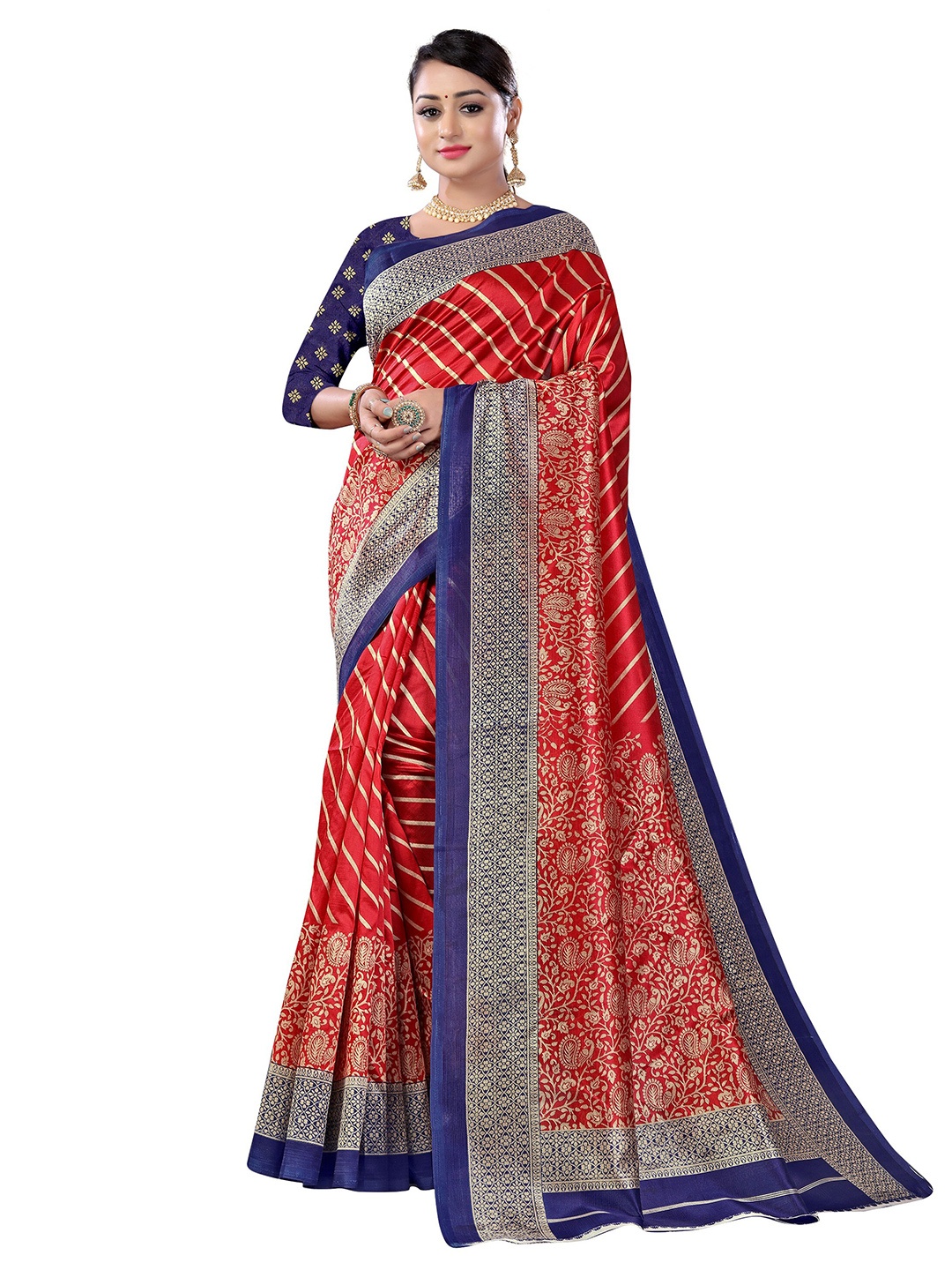 

KALINI Orange & Blue Ethnic Motifs Art Silk Mysore Silk Saree