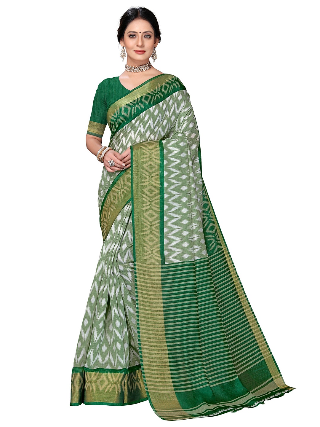 

KALINI Sea Green & White Mysore Silk Saree