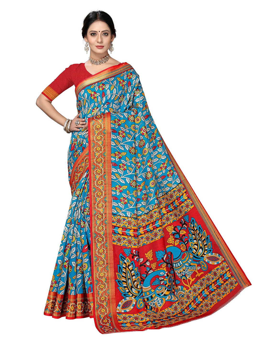 

KALINI Mustard & Blue Ethnic Motifs Mysore Silk Saree