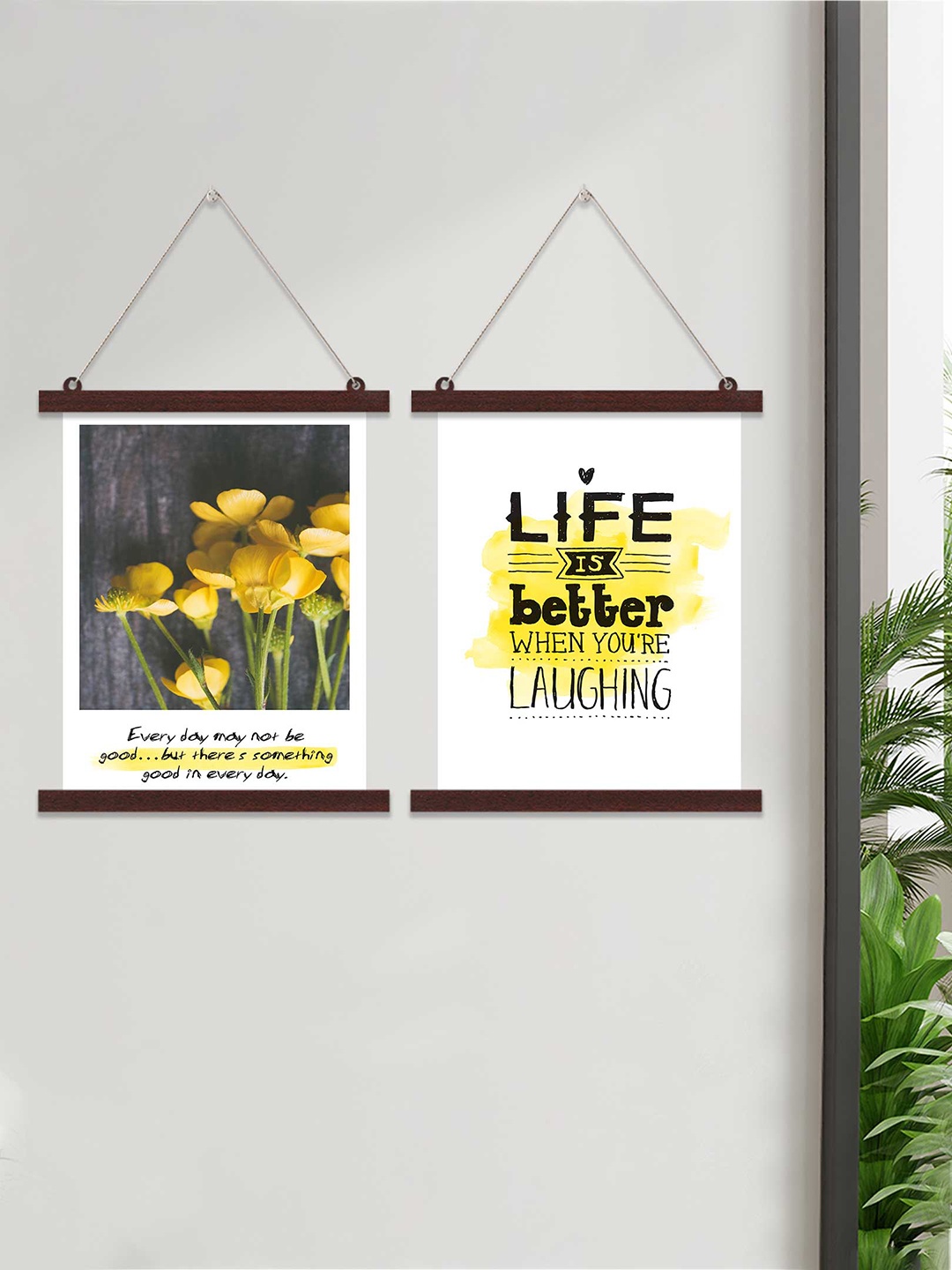 

Art Street Set of 2 Yellow & White Life Is Better & Floral Canvas Painting Wall Art, Multi