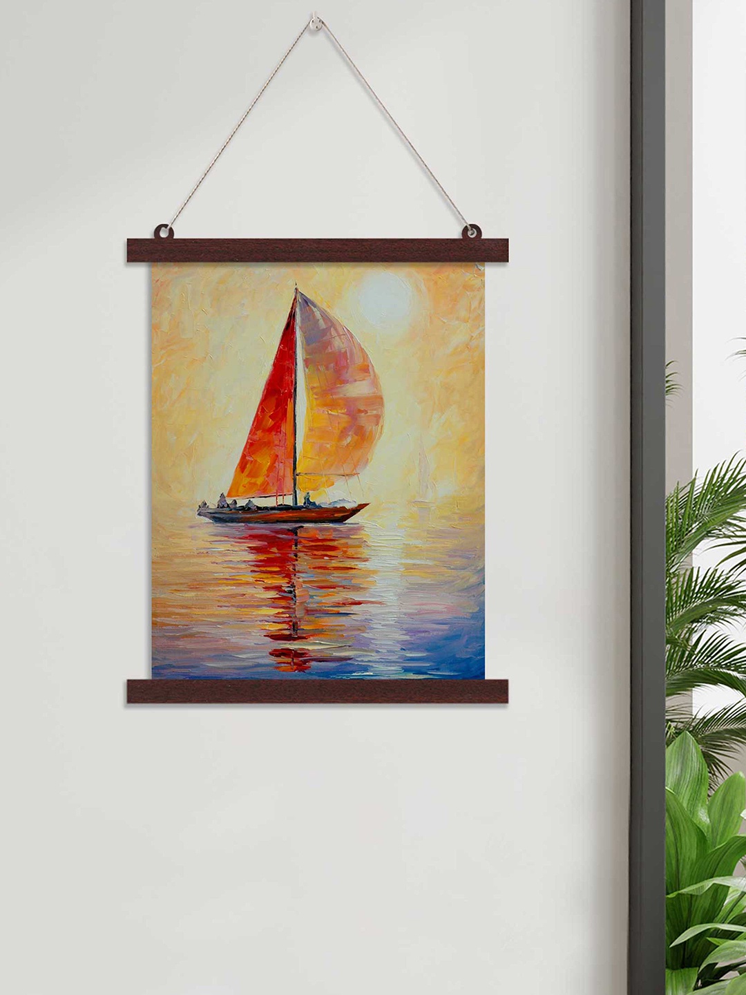 

Art Street Sunset Boat Theme Hanging Canvas Painting Wall Art, Orange