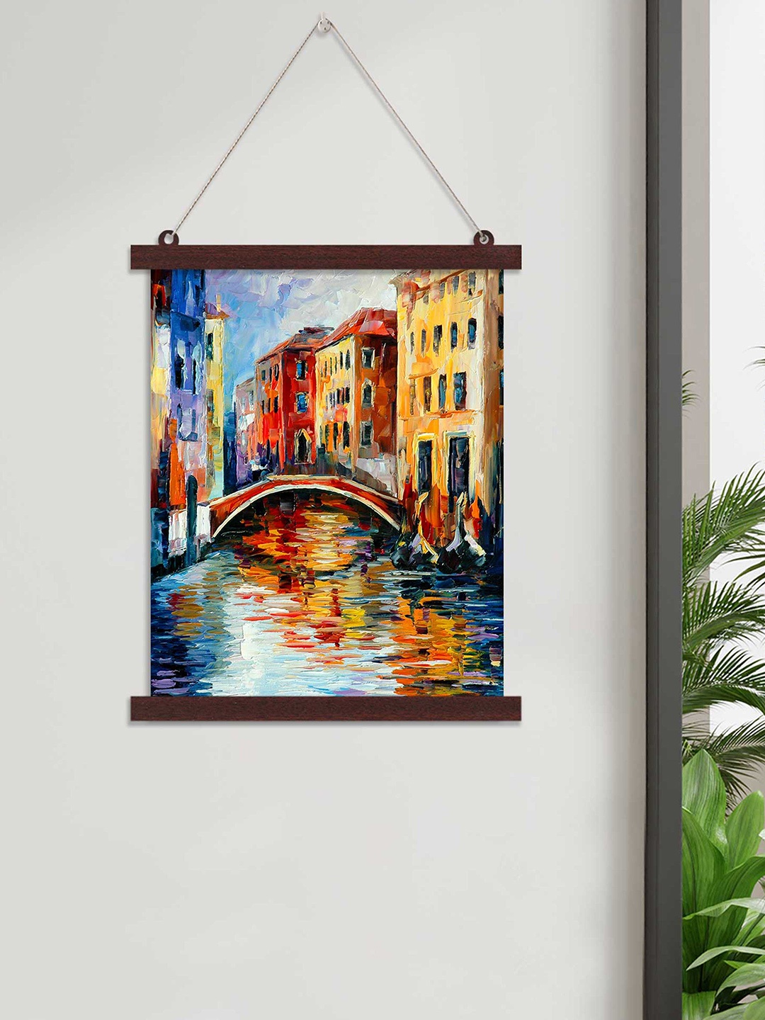 

Art Street City Lake Views Theme Hanging Canvas Painting, Multi