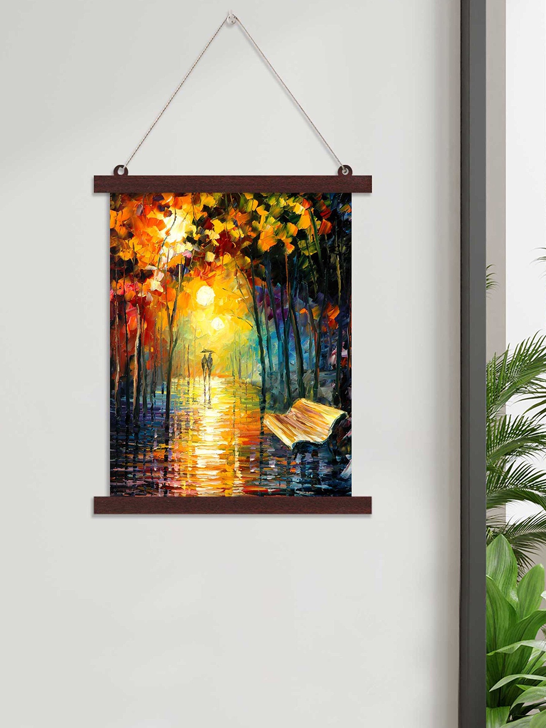 

Art Street A Walk In The Rain Theme Hanging Canvas Painting, Multi
