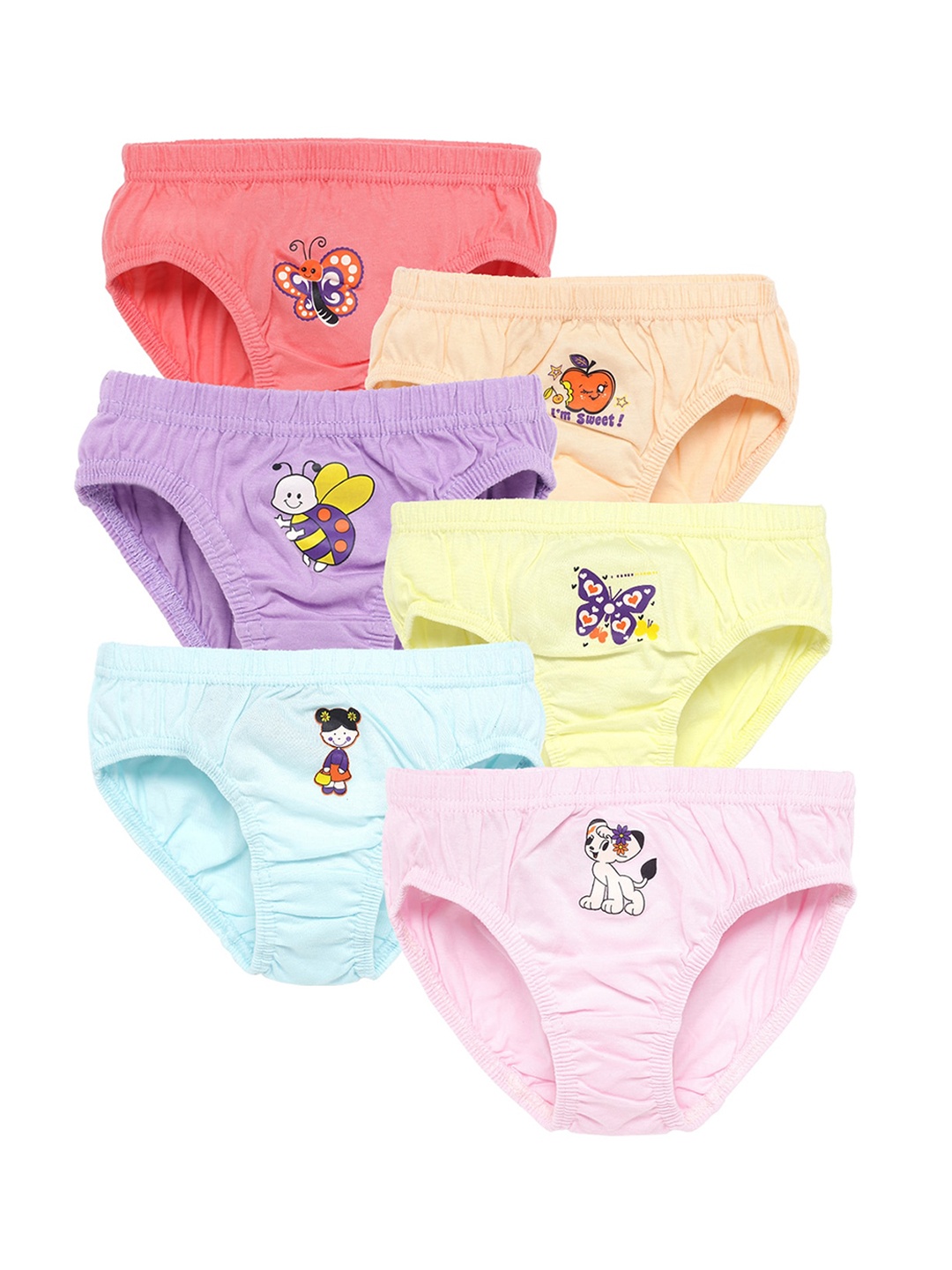 

SAVAGE Girls Pack Of 6 Printed Pure Cotton Basic Briefs, Multi