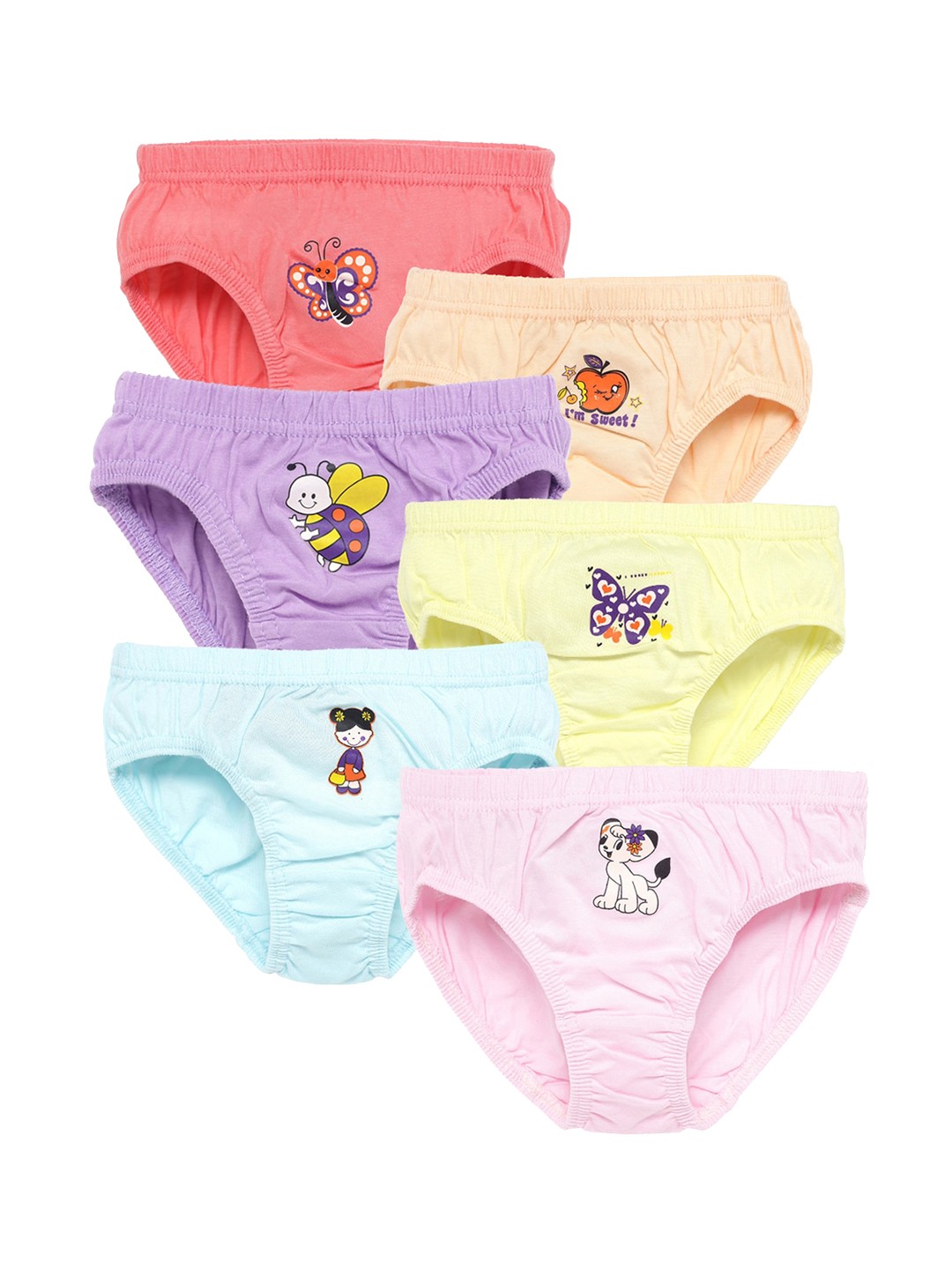 

SAVAGE Girls Pack Of 6 Assorted Cotton Basic Briefs, Multi