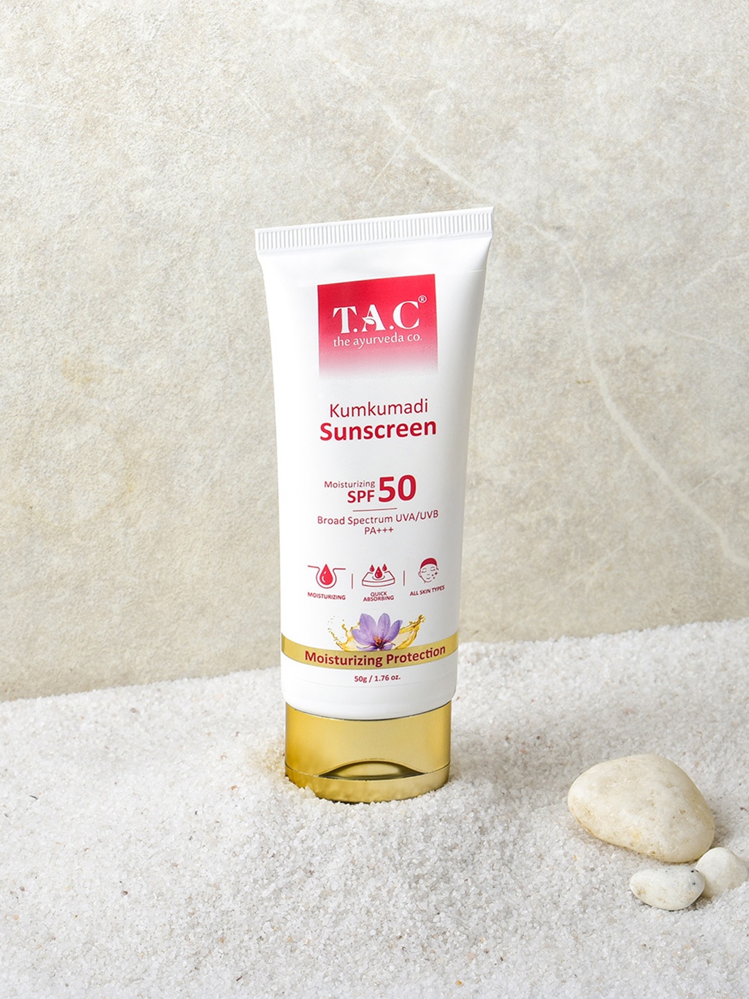 

TAC - The Ayurveda Co. Kumkumadi Sunscreen SPF 50 With Saffron UVA/UVB, Sun Protection-50g, White