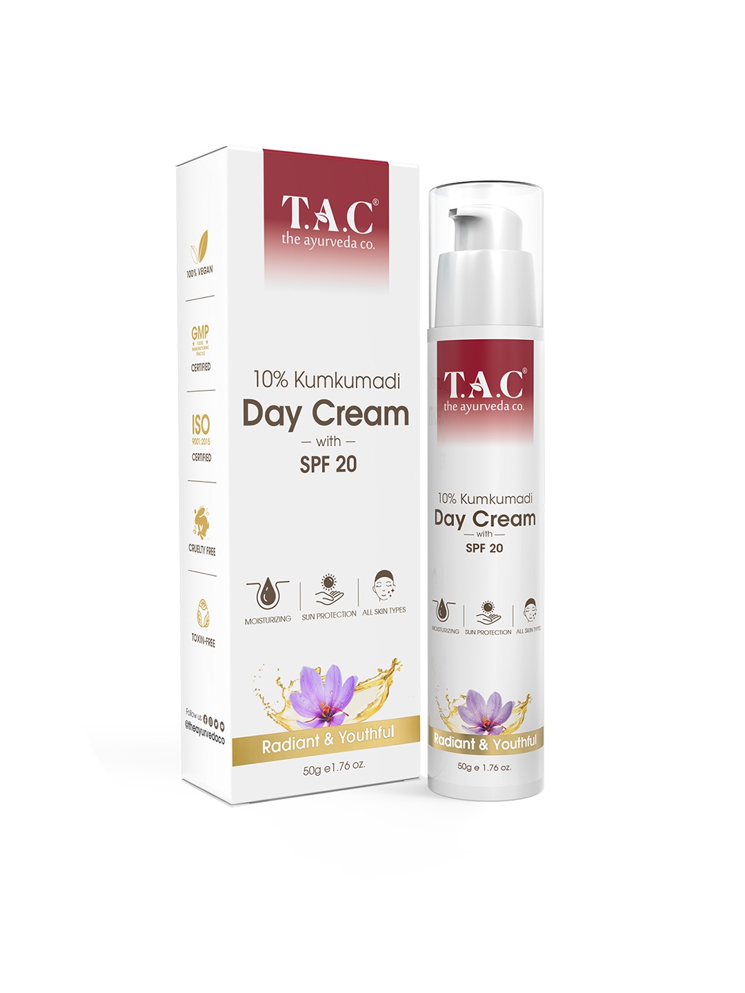 

TAC - The Ayurveda Co. 10% Kumkumadi Anti Acne Day Cream With Spf 20 - 50g, White