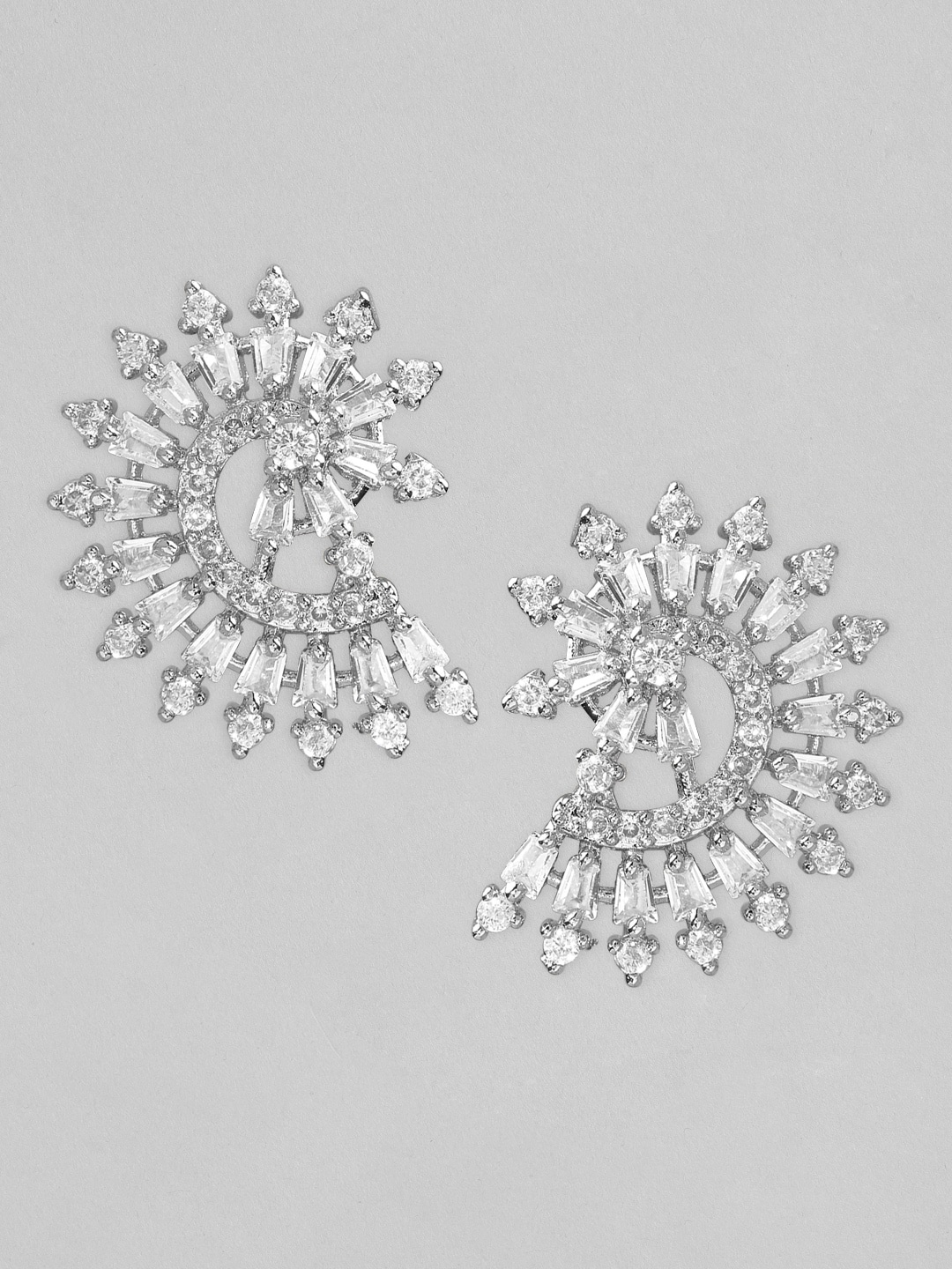 

Rubans Silver Plated Stud Earrings With Studded American Diamonds