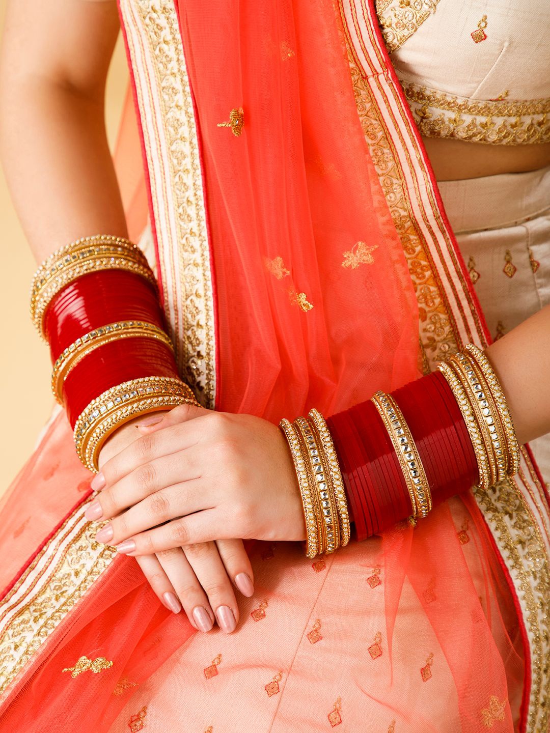 

Rubans Maroon Gold-Plated Pearl Studded Chuda Bangle Set