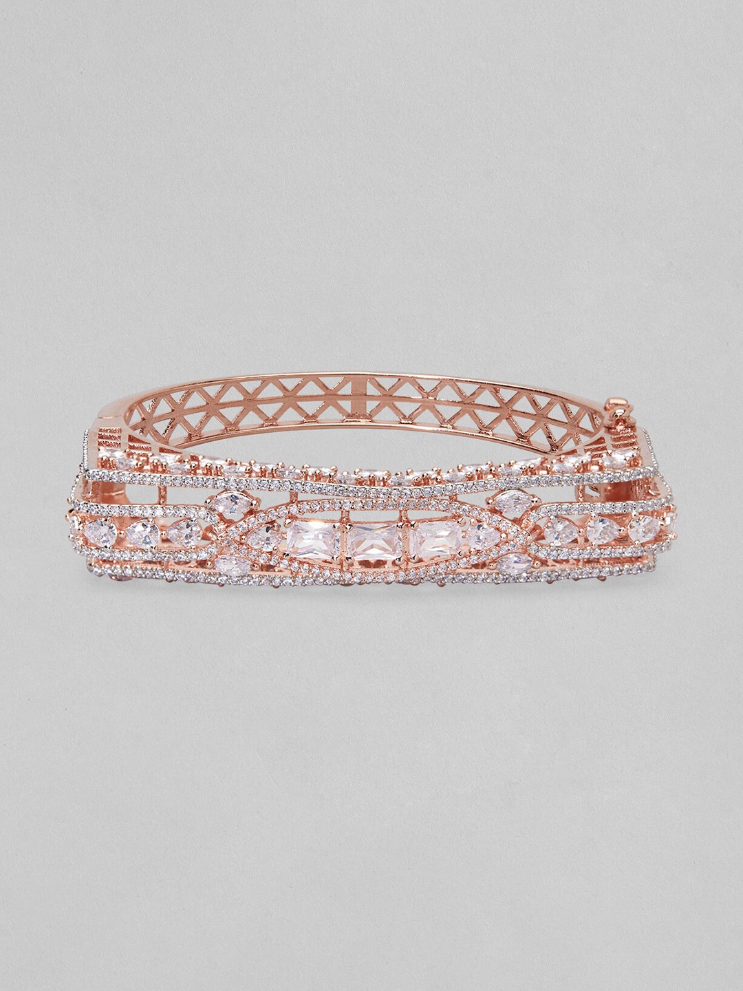 

Rubans Women Rose Gold Plated & White American Diamond Bangle-Style Bracelet