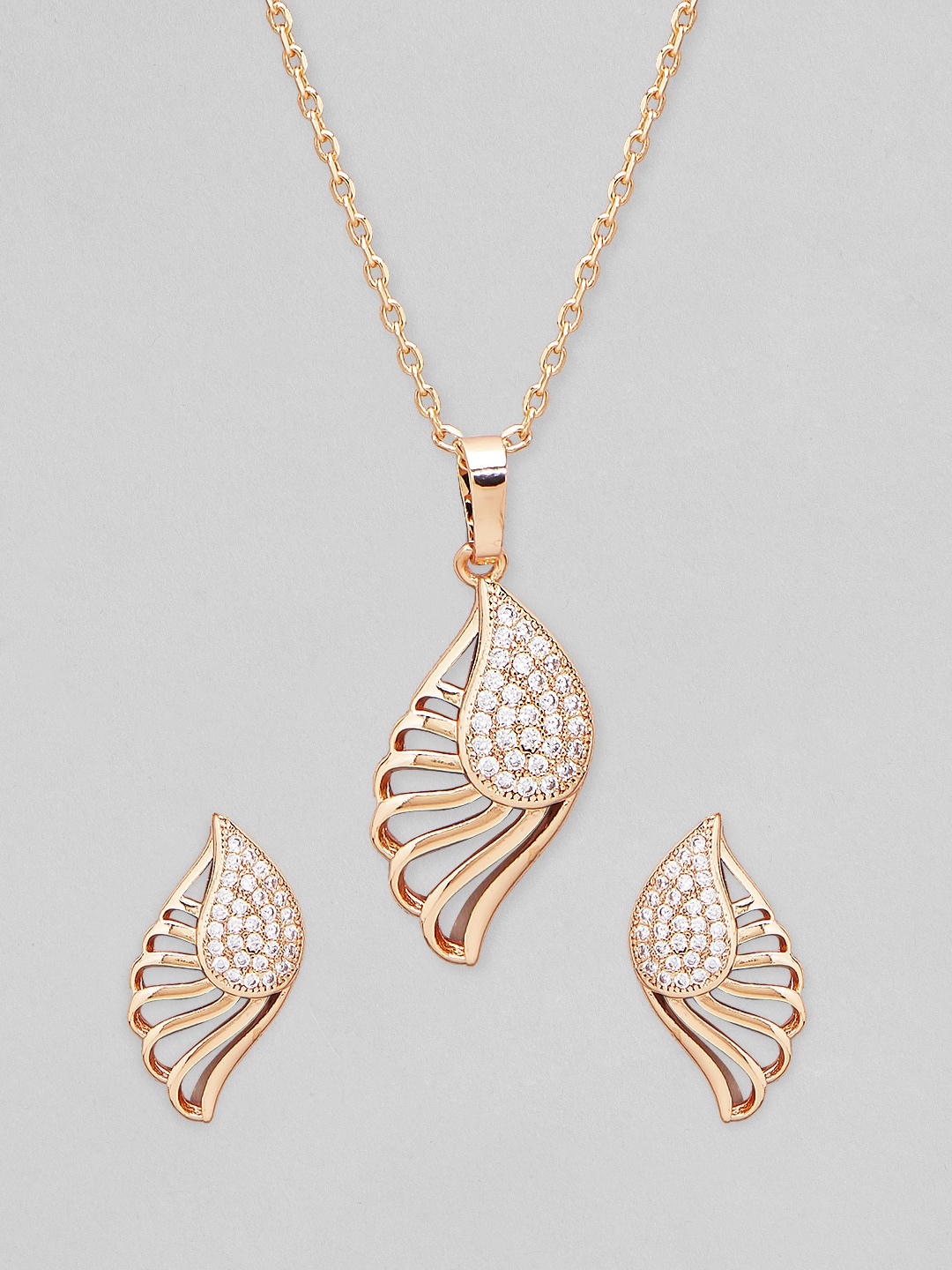 

Rubans Rose Gold-Plated White AD-Studded Pendant Necklace Jewellery Set