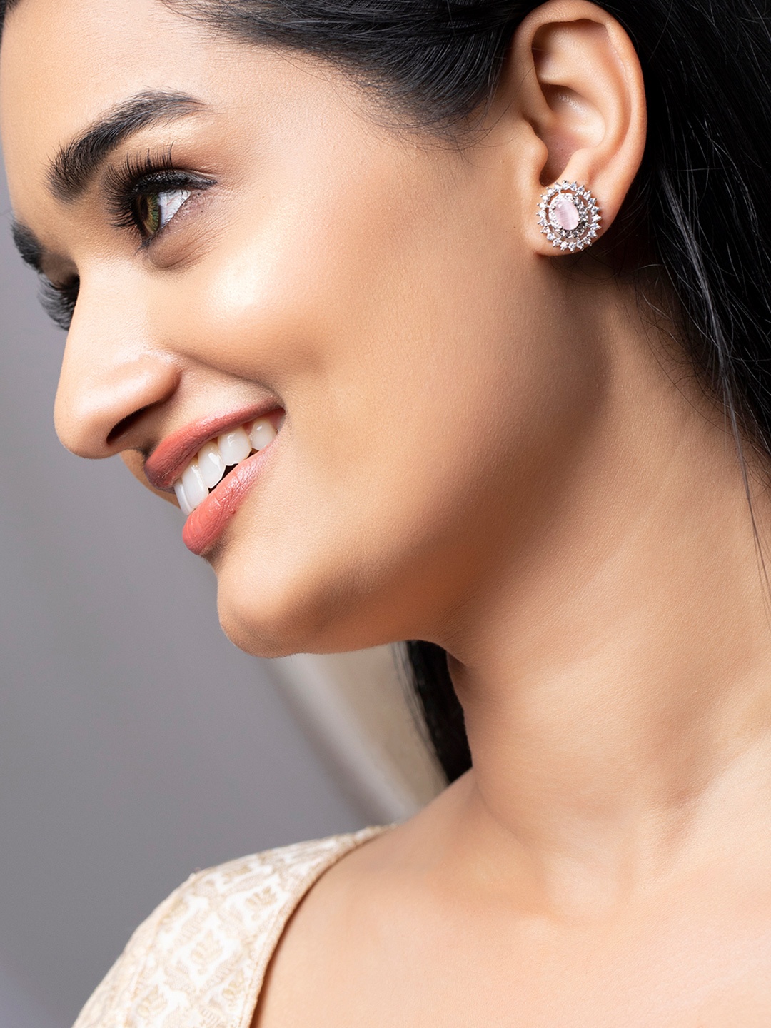 

Rubans Silver-Toned Floral Drop Earrings