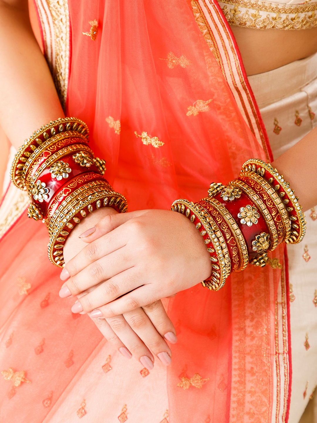 

Rubans Women Gold & Red Floral Design Handcrafted AD studded Bridal Chura