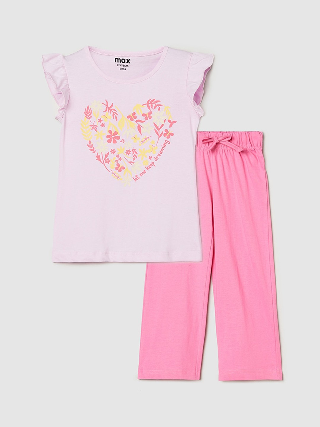

max Girls Pink & Yellow Printed Night suit