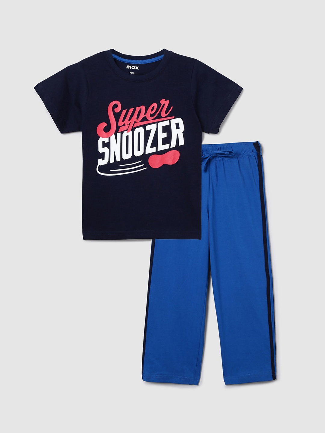 

max Boys Navy Blue & White Printed Night suit