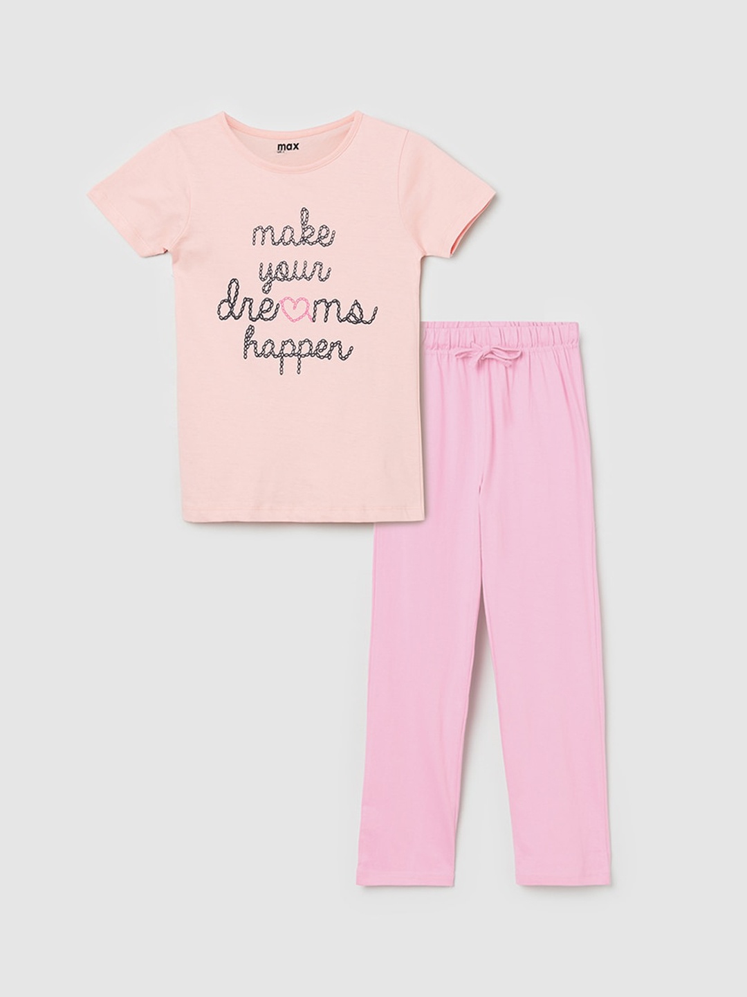 

max Girls Peach-Coloured & Pink Printed Night suit