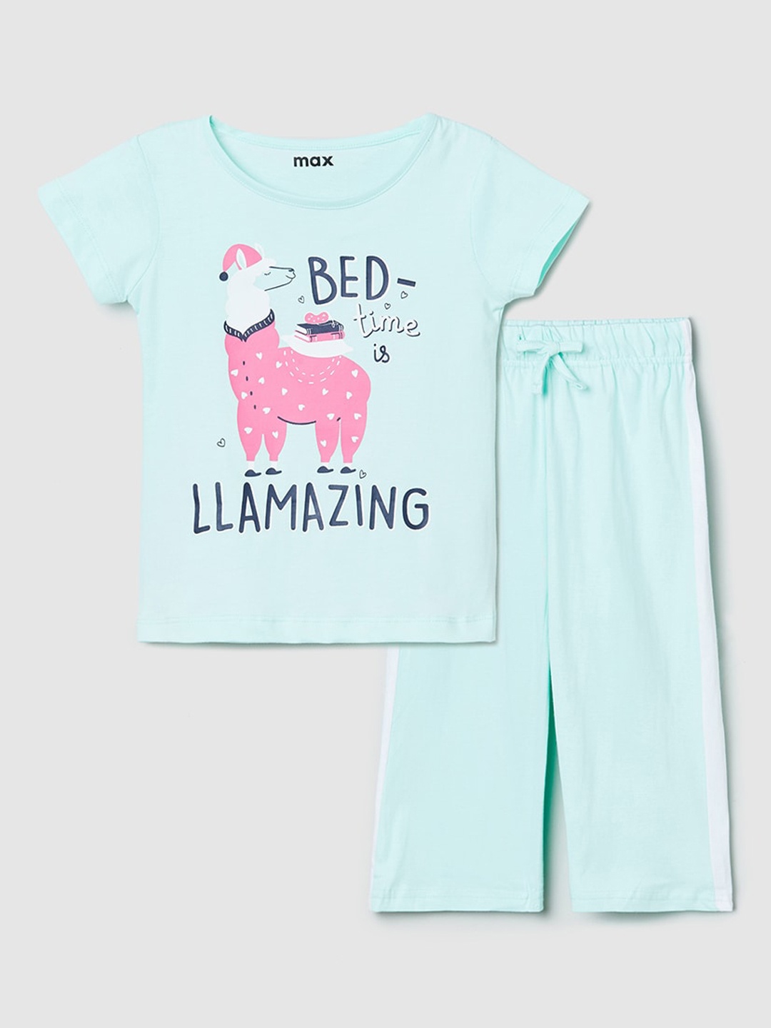 

max Girls Light Blue & Pink Printed Cotton Night suit