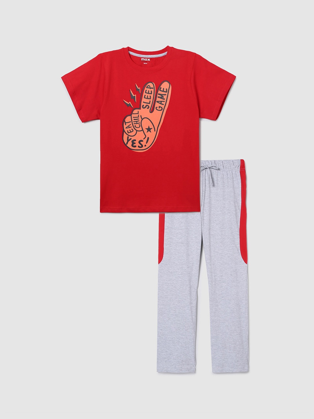 

max Boys Red & Grey Printed Night suit
