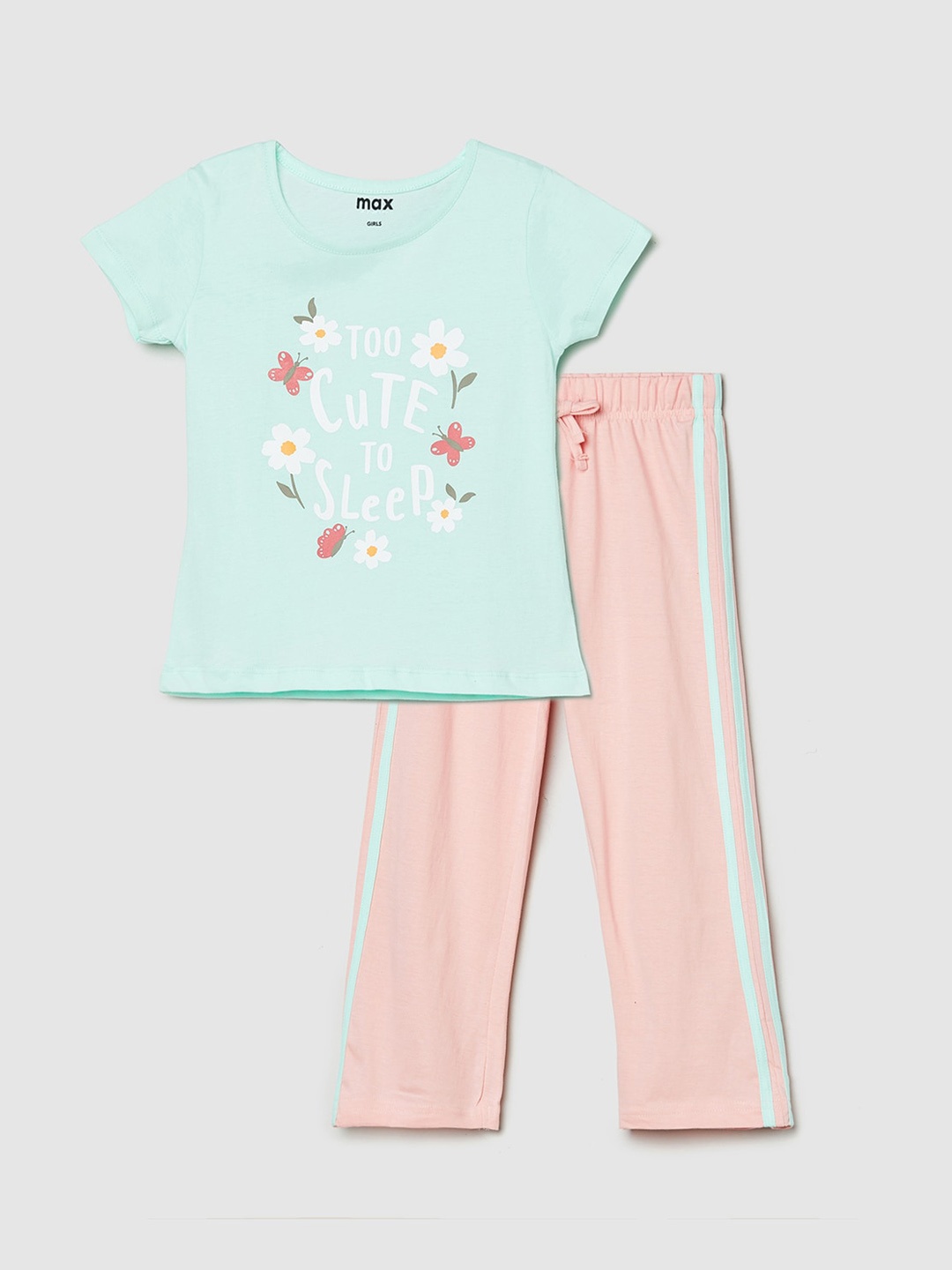 

max Girls Green & Peach-Coloured Printed Night suit