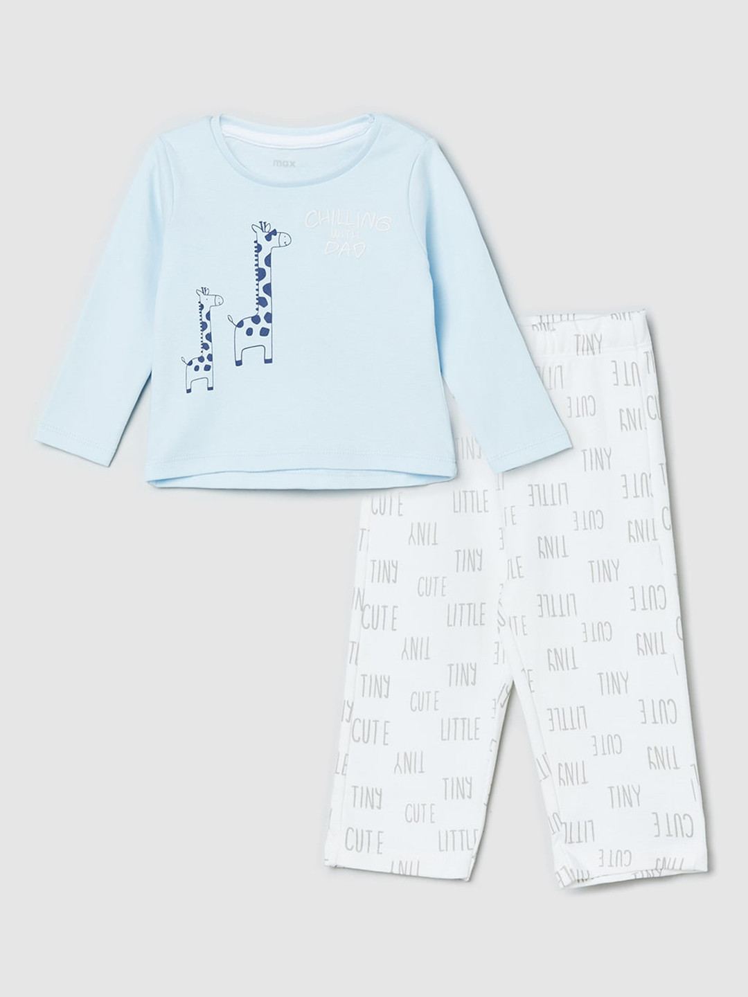 

max Boys Blue & White Printed Night suit 100% COTTON