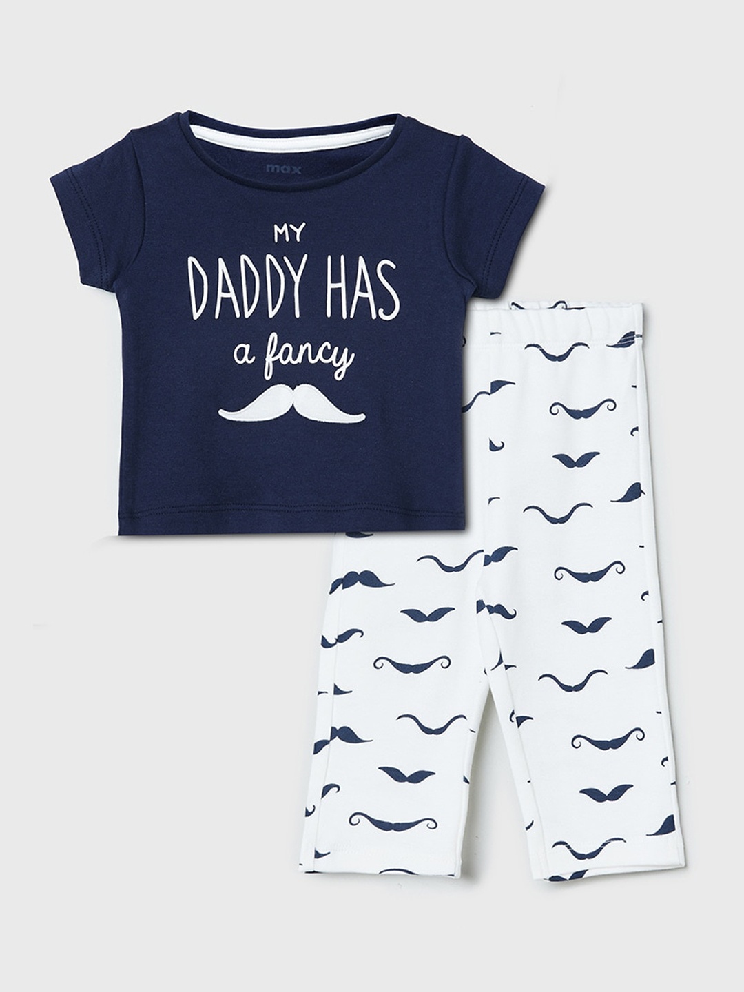 

max Boys Navy Blue & White Printed Night suit