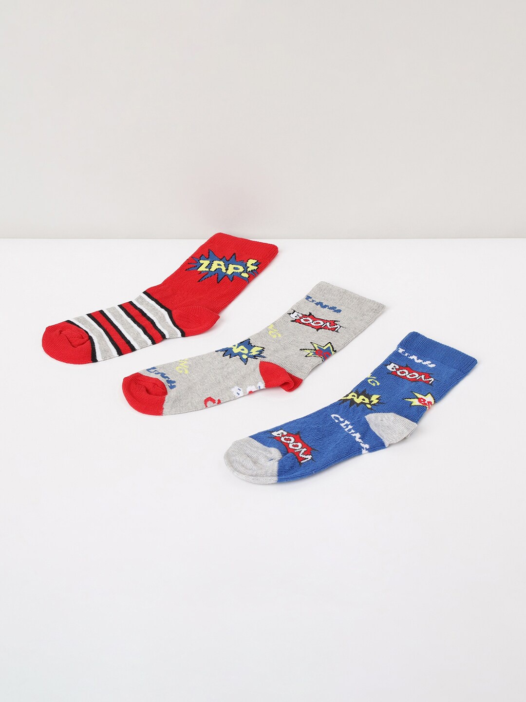 

max Boys Set Of 3 Assorted & Printed Pure Cotton Ankle Length Socks