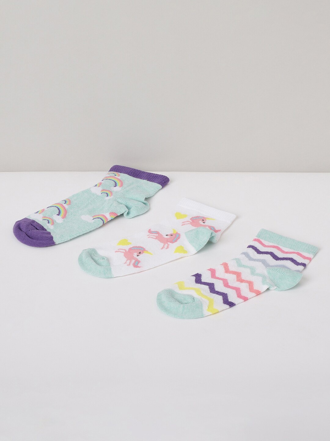 

max Girls Pack Of 3 Assorted Ankle-Length Cotton Socks, Multi