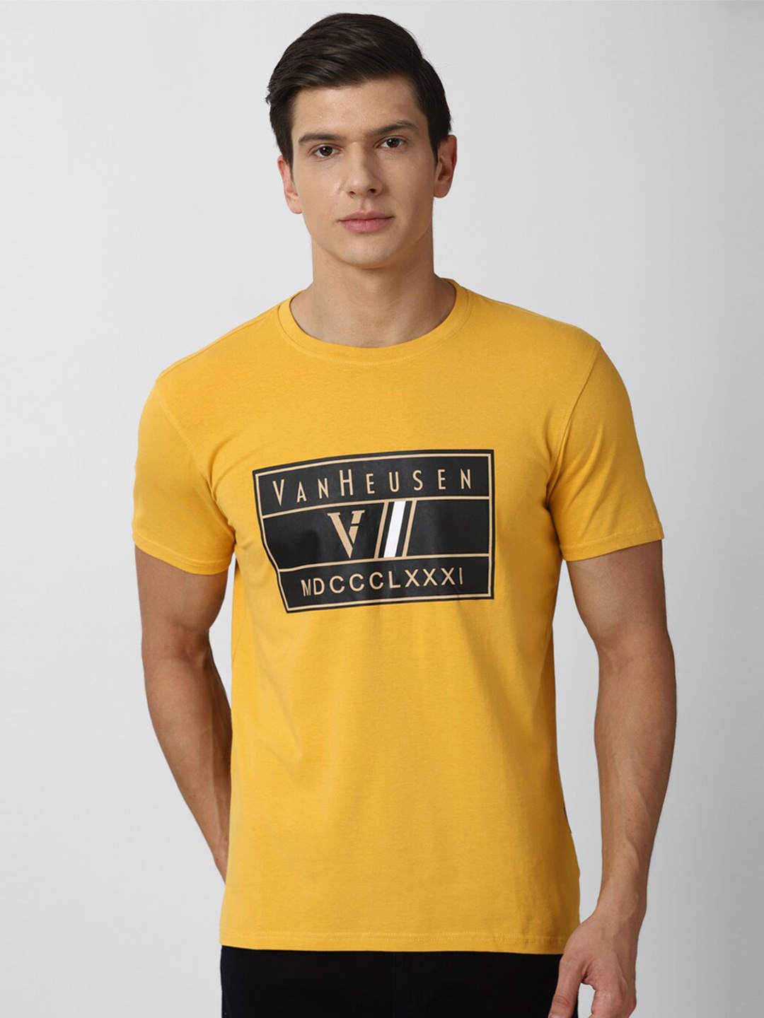 

Van Heusen Sport Men Yellow Typography Printed Applique T-shirt