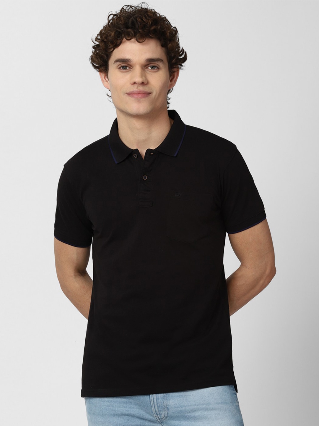 

Peter England Casuals Men Black Polo Collar Applique Slim Fit T-shirt