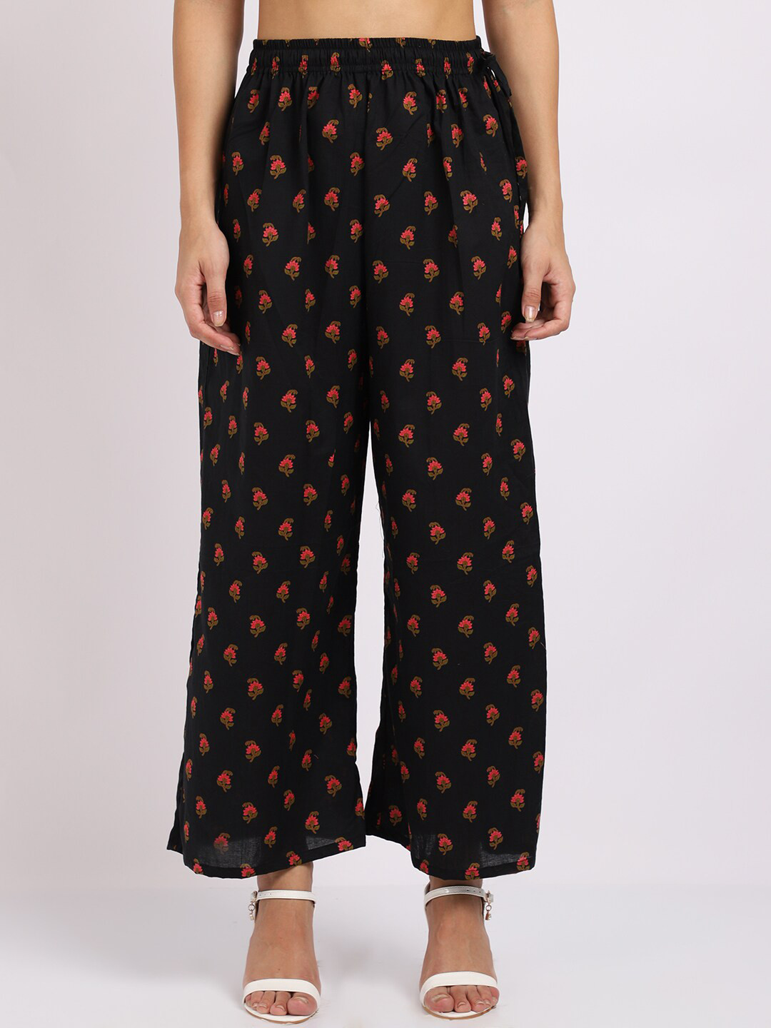 

TAG 7 Women Black & Red Floral Printed Ethnic Palazzos