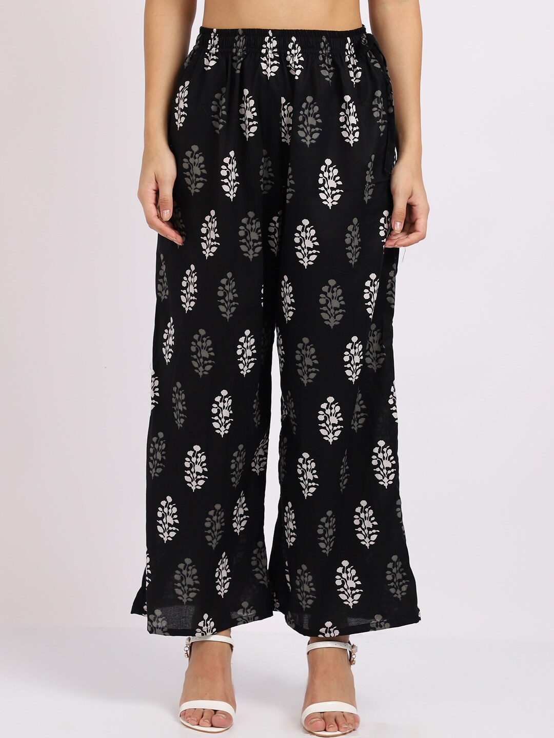 

TAG 7 Women Black & White Floral Printed Ethnic Palazzos