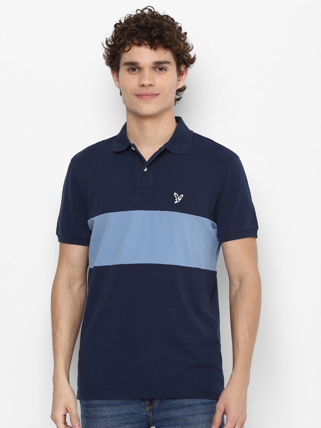 

AMERICAN EAGLE OUTFITTERS Men Blue Colourblocked Polo Collar T-shirt