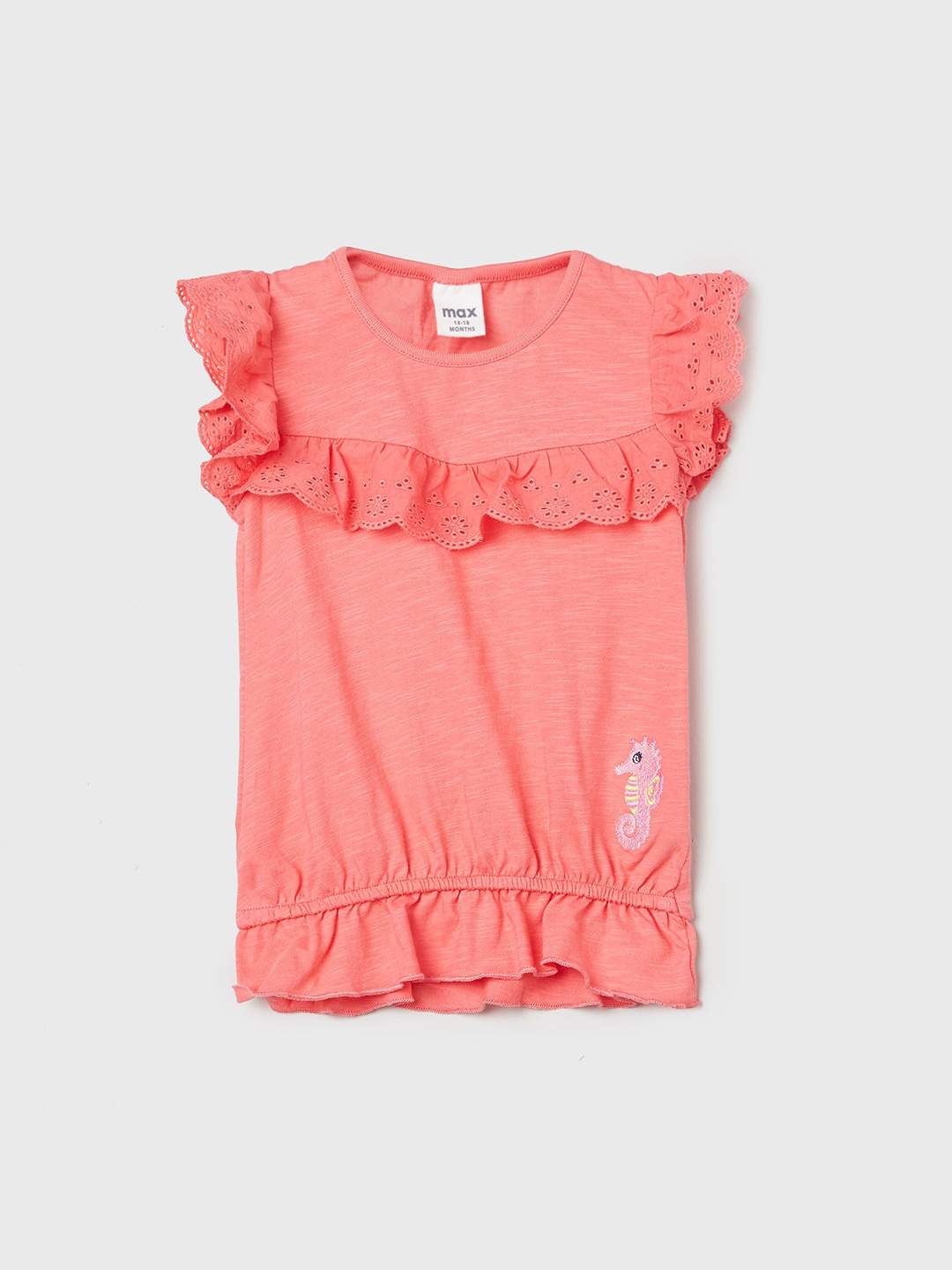 

max Infant Girls Peach-Coloured Pure Cotton Top with Frilled Detail