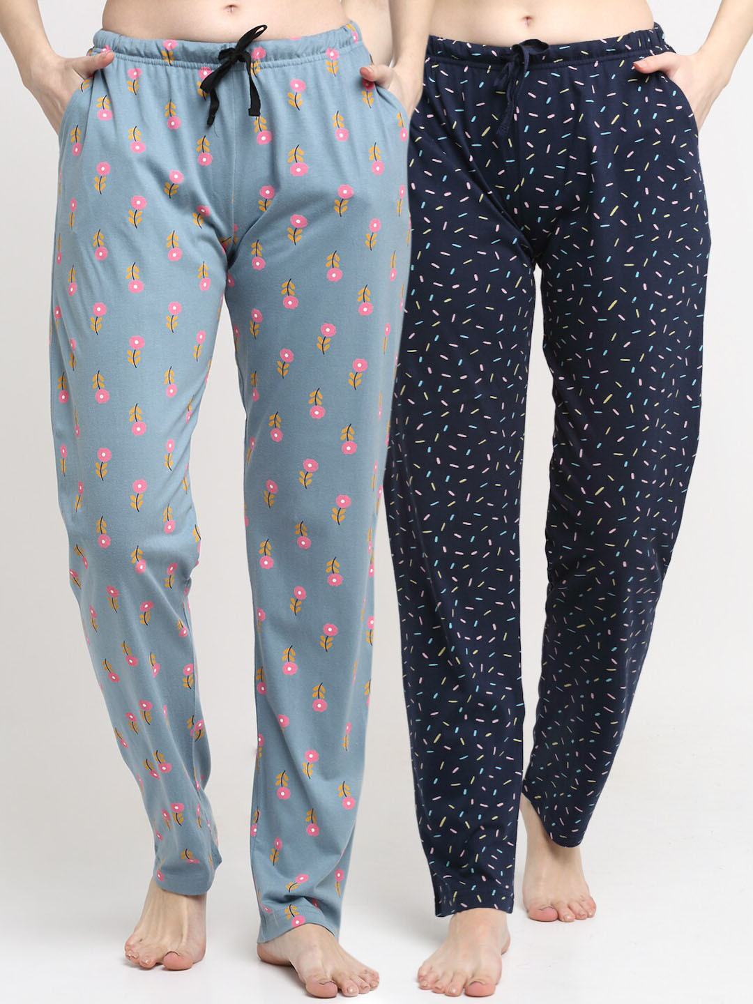 

Kanvin Women Pack Of 2 Printed Pure Cotton Lounge Pants, Navy blue