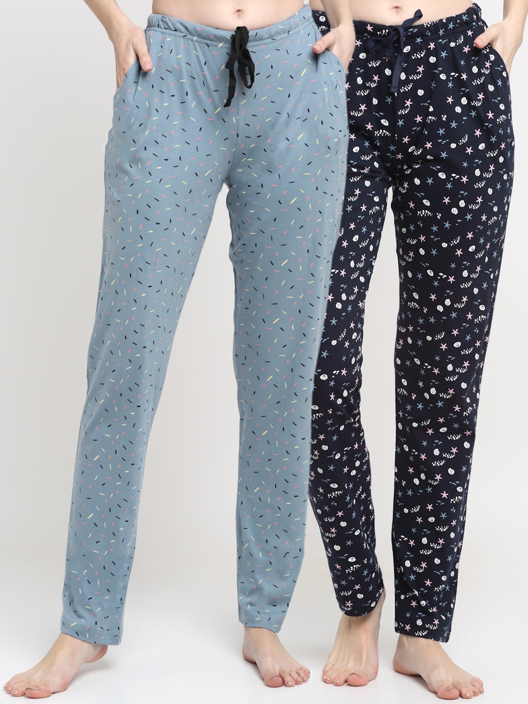 

Kanvin Women Pack of 2 Printed Cotton Lounge Pants, Blue