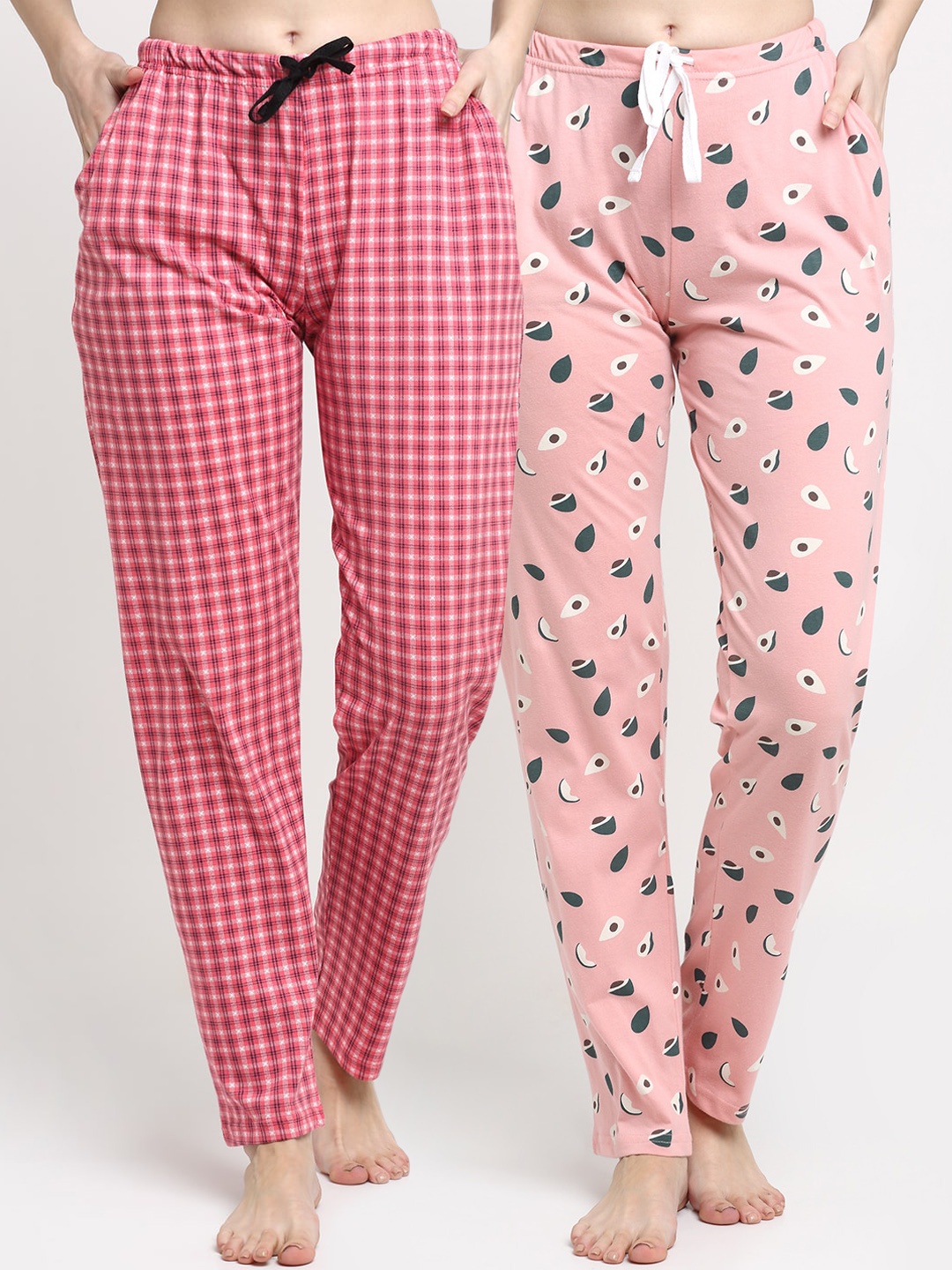 

Kanvin Women Set of 2 pink and red printed lounge pant