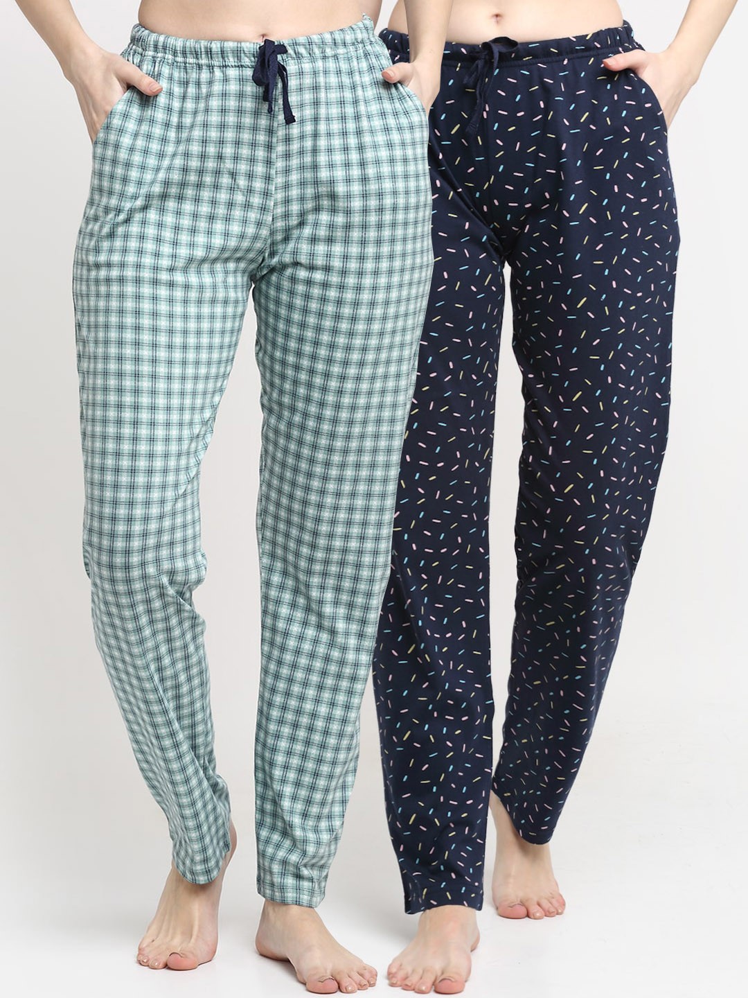 

Kanvin Women Pack of 2 Printed Pure Cotton Lounge Pants, Navy blue