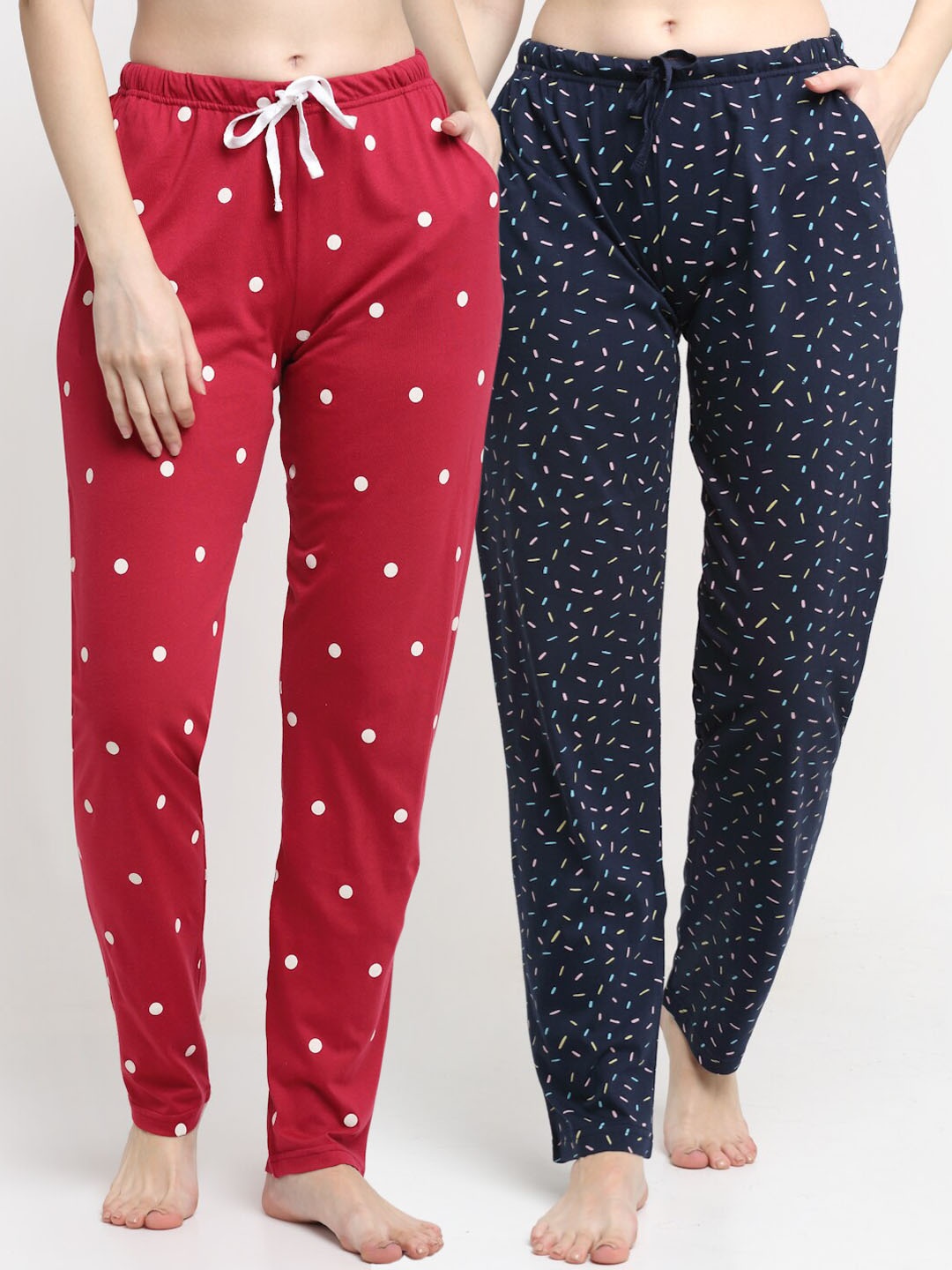 

Kanvin Women Pack Of 2 Printed Pure Cotton Lounge Pants, Navy blue