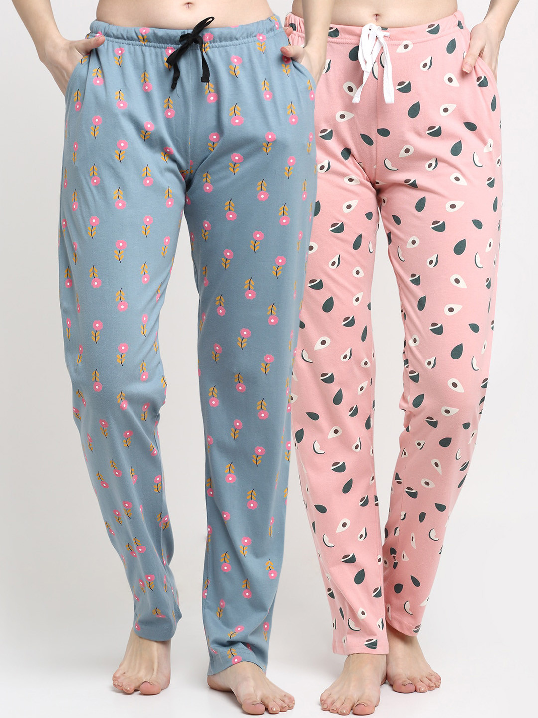 

Kanvin Women Pack Of 2 Printed Pure Cotton Lounge Pants, Pink