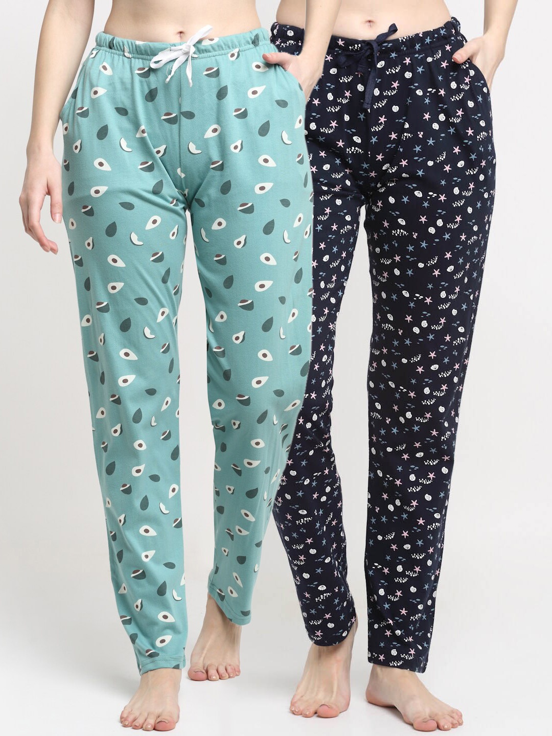 

Kanvin Women Pack Of 2 Printed Pure Cotton Lounge Pants, Green