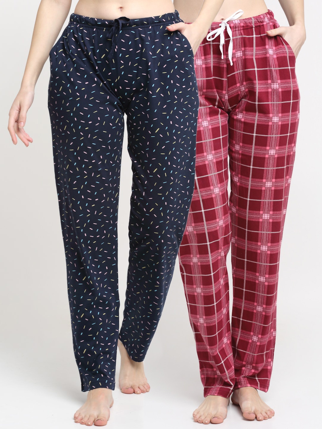 

Kanvin Women Pack Of 2 Pure Cotton Lounge Pants, Navy blue