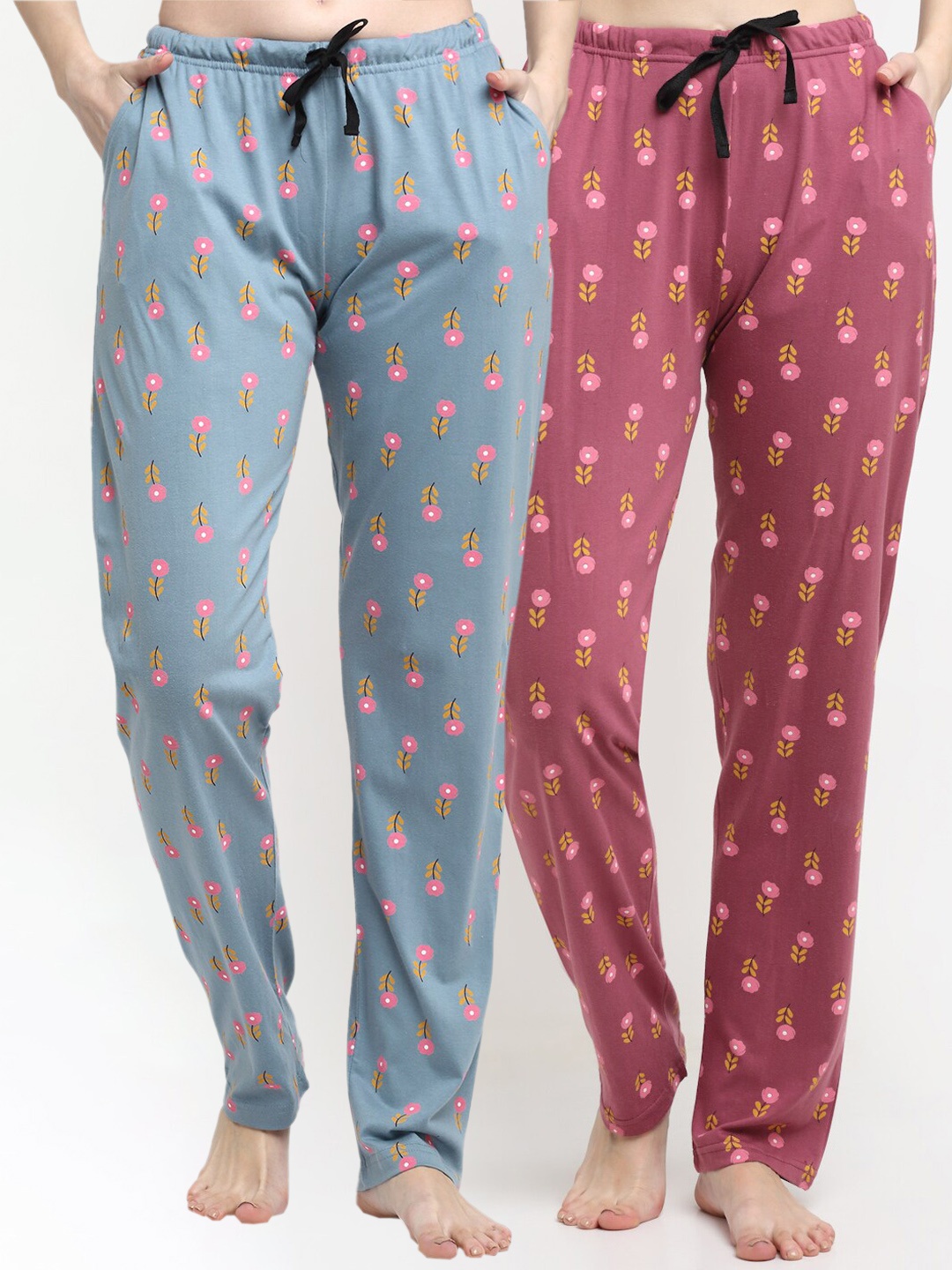 

Kanvin Women Pack Of 2 Printed Pure Cotton Lounge Pants, Green
