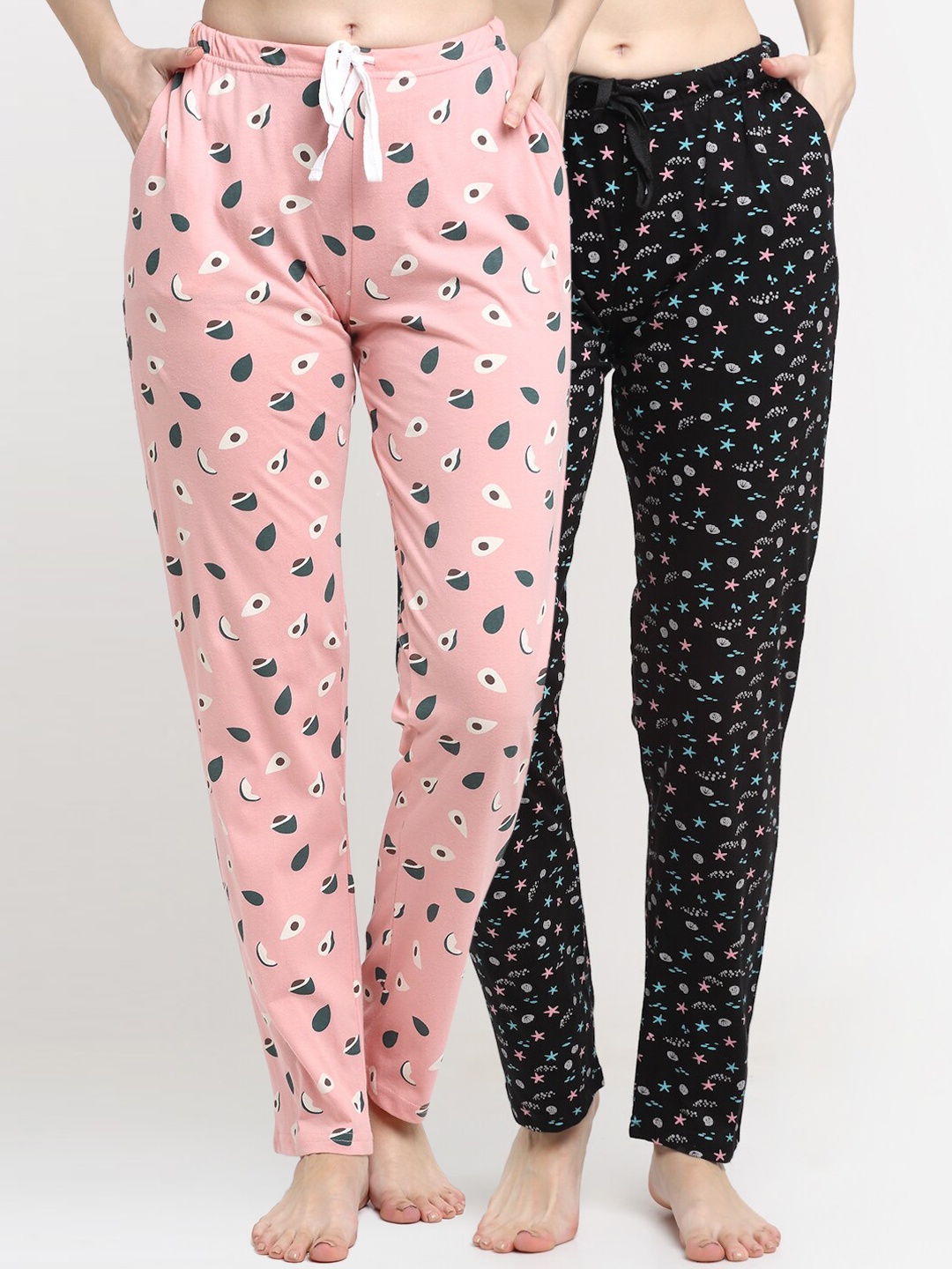 

Kanvin Women Pack Of 2 Printed Pure Cotton Lounge Pants, Pink