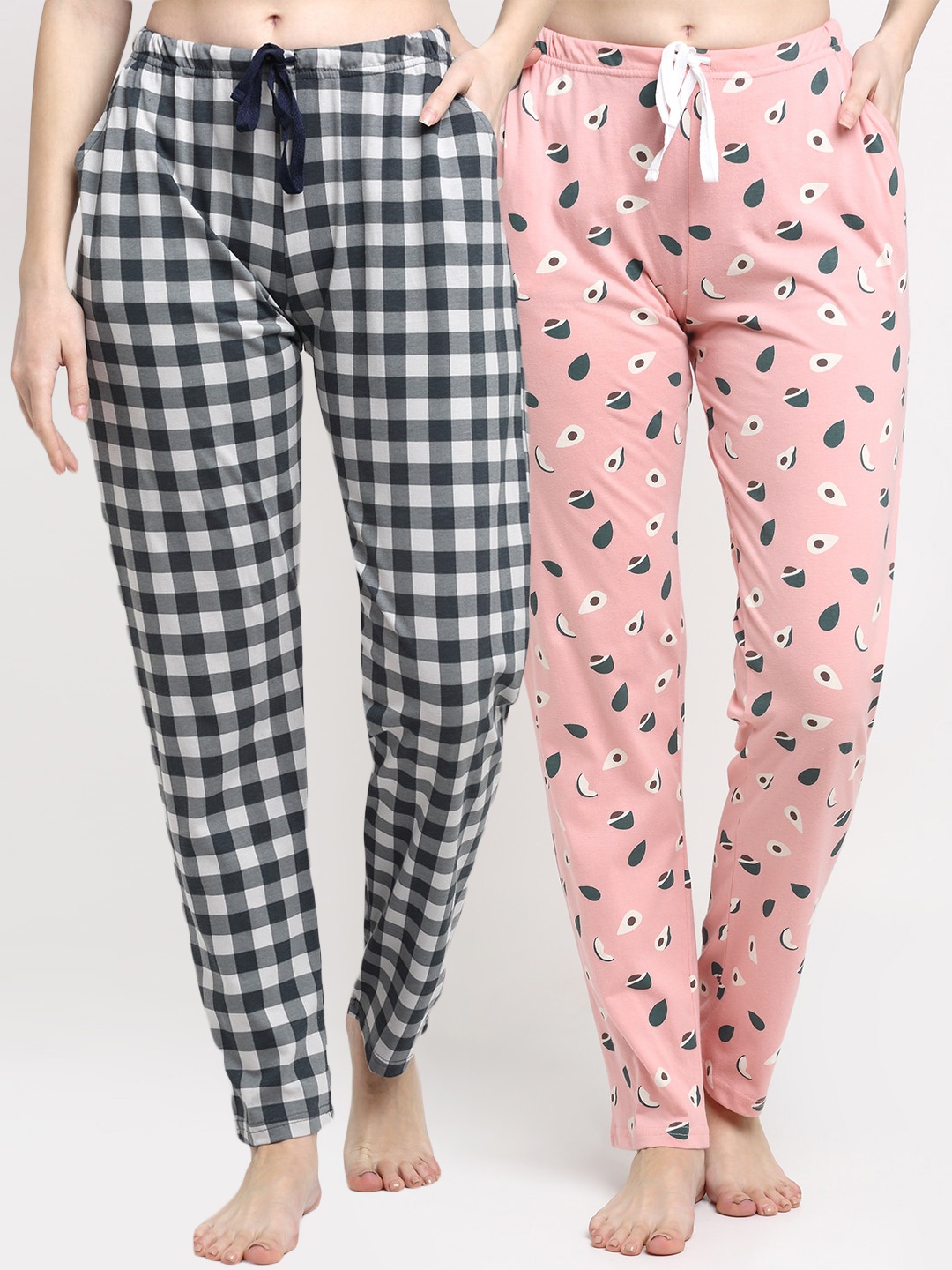 

Kanvin Women Pack Of 2 Printed Pure Cotton Lounge Pants, Pink